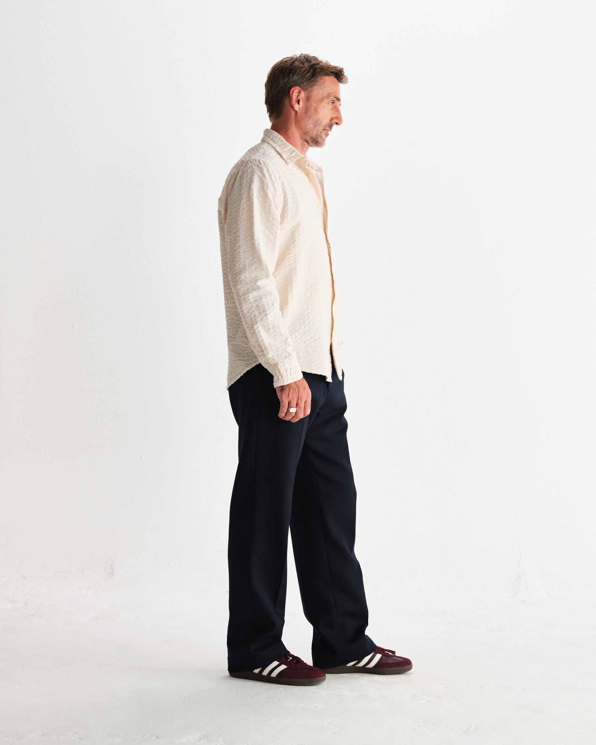 wax london men's Shelly - Stone Seersucker Corduroy Shirt
