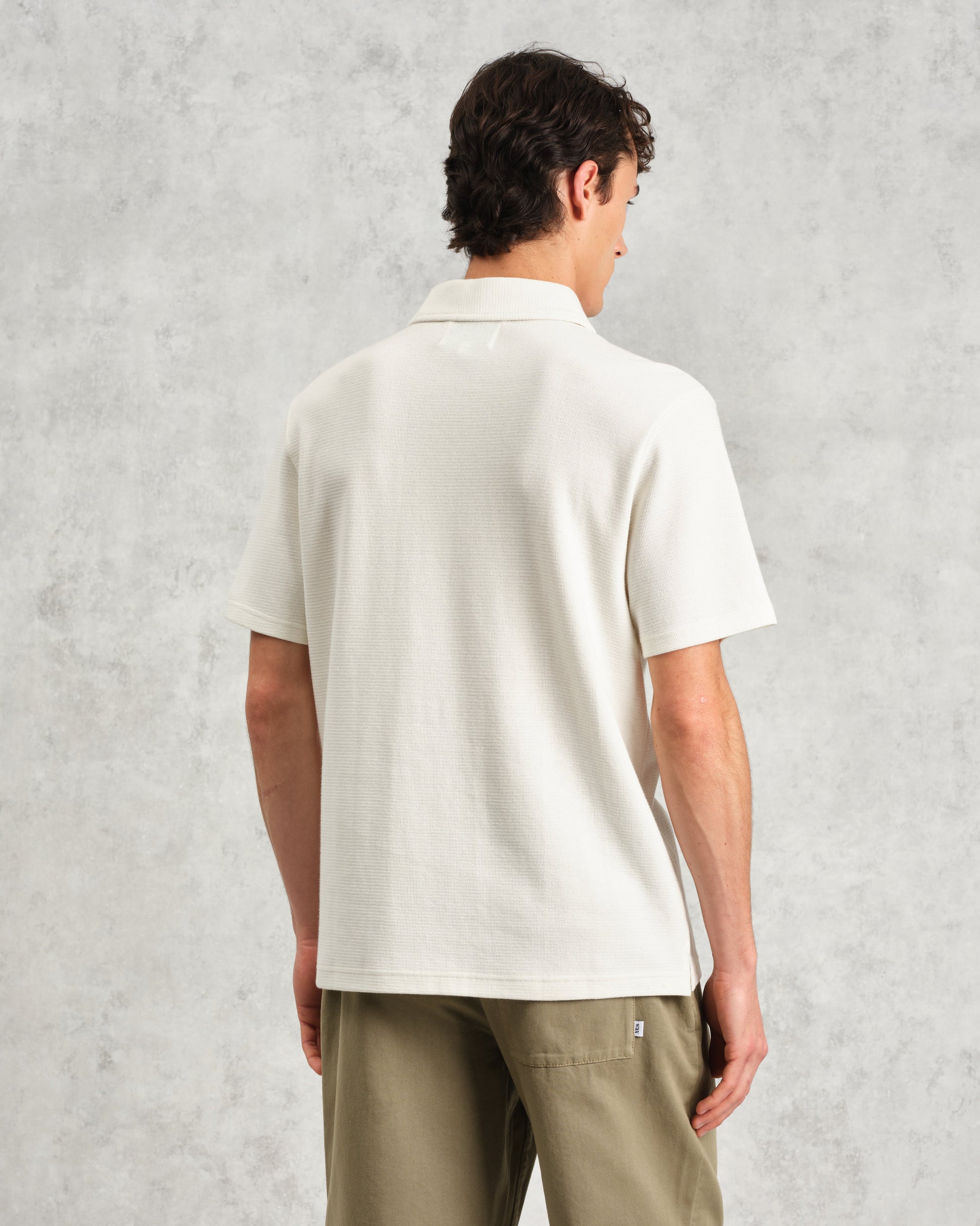 wax london men's Shore - Ecru Textured Organic Cotton Polo Shirt