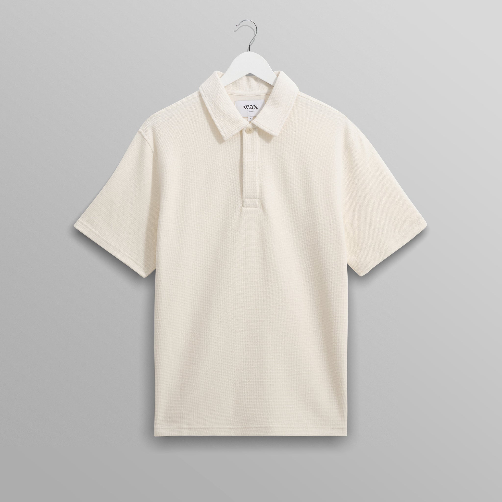 wax london men's Shore - Ecru Textured Organic Cotton Polo Shirt