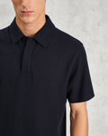 wax london men's Shore - Navy Textured Organic Cotton Polo Shirt