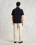 wax london men's Shore - Navy Textured Organic Cotton Polo Shirt