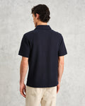 wax london men's Shore - Navy Textured Organic Cotton Polo Shirt