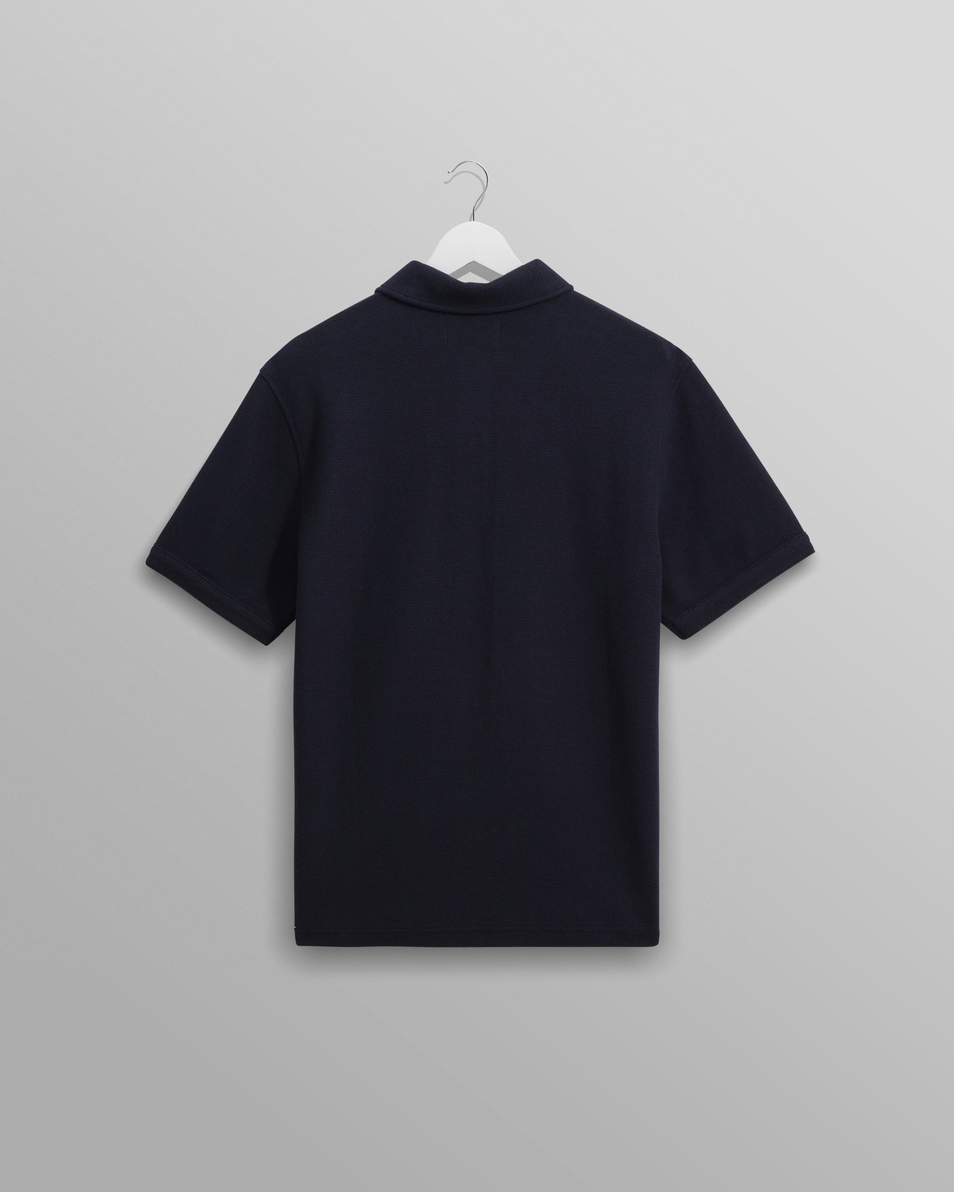 wax london men's Shore - Navy Textured Organic Cotton Polo Shirt