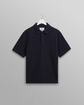 wax london men's Shore - Navy Textured Organic Cotton Polo Shirt