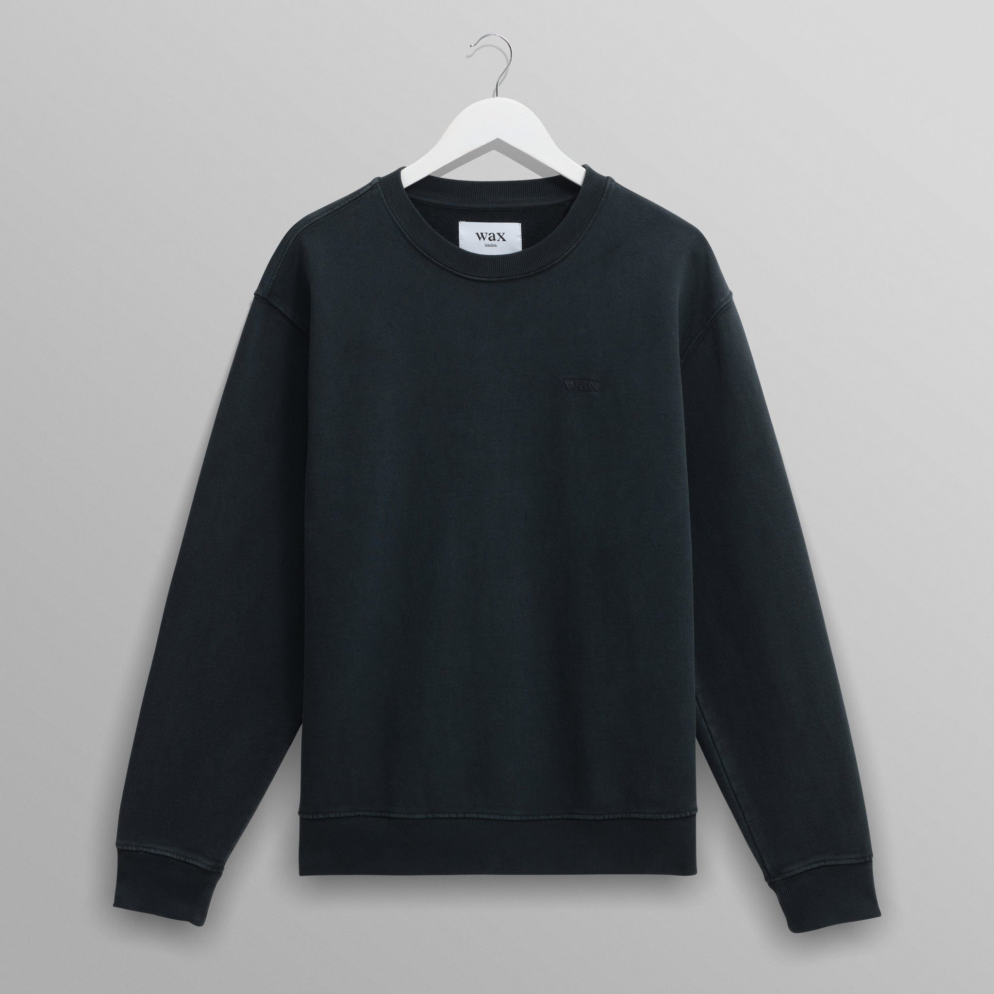 wax london men's Sidney - Washed Black Brushed Organic Cotton Sweatshirt