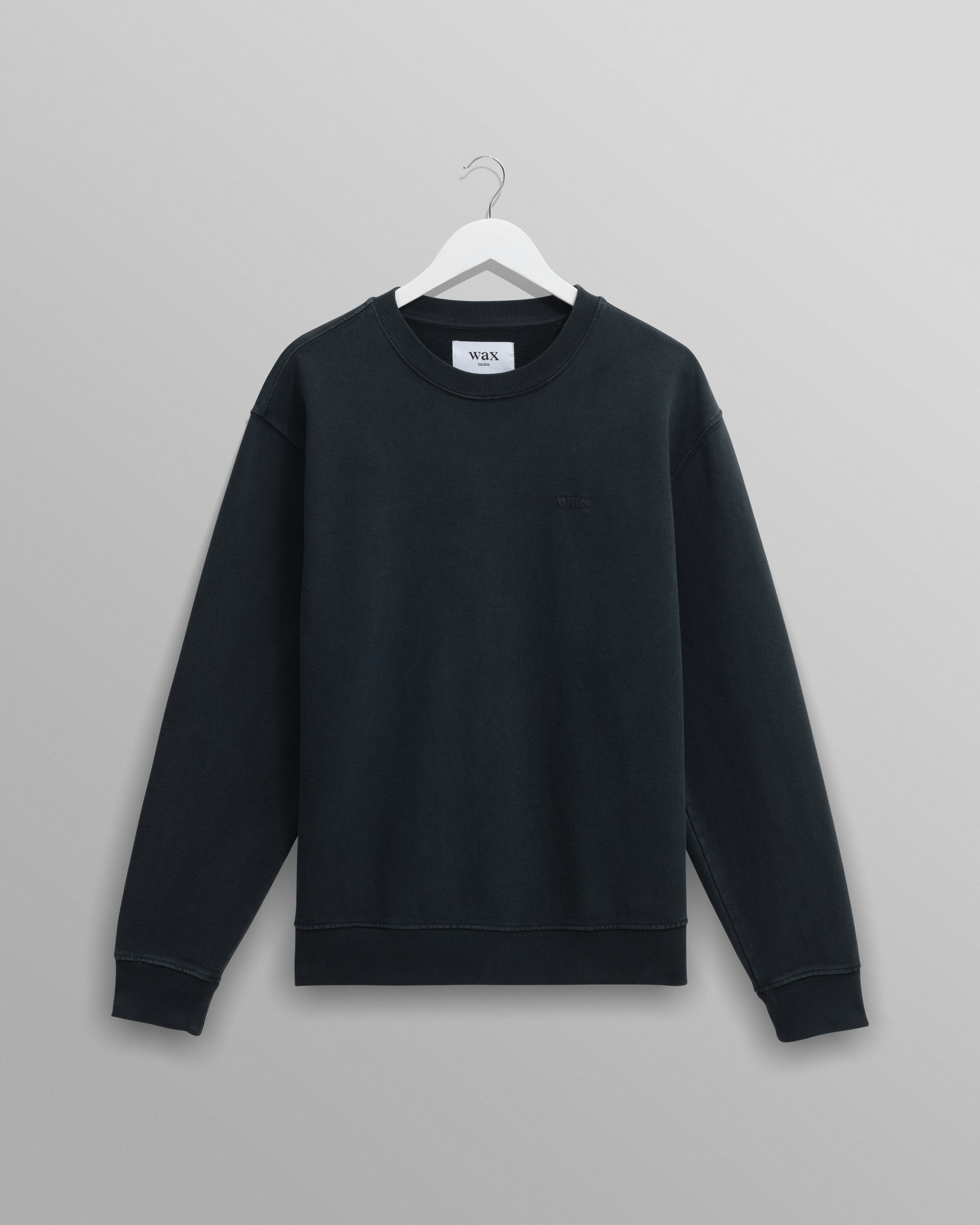 wax london men's Sidney - Washed Black Brushed Organic Cotton Sweatshirt