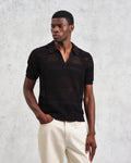 wax london men's Siena - Black Pointelle Knitted Polo