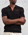 wax london men's Siena - Black Pointelle Knitted Polo