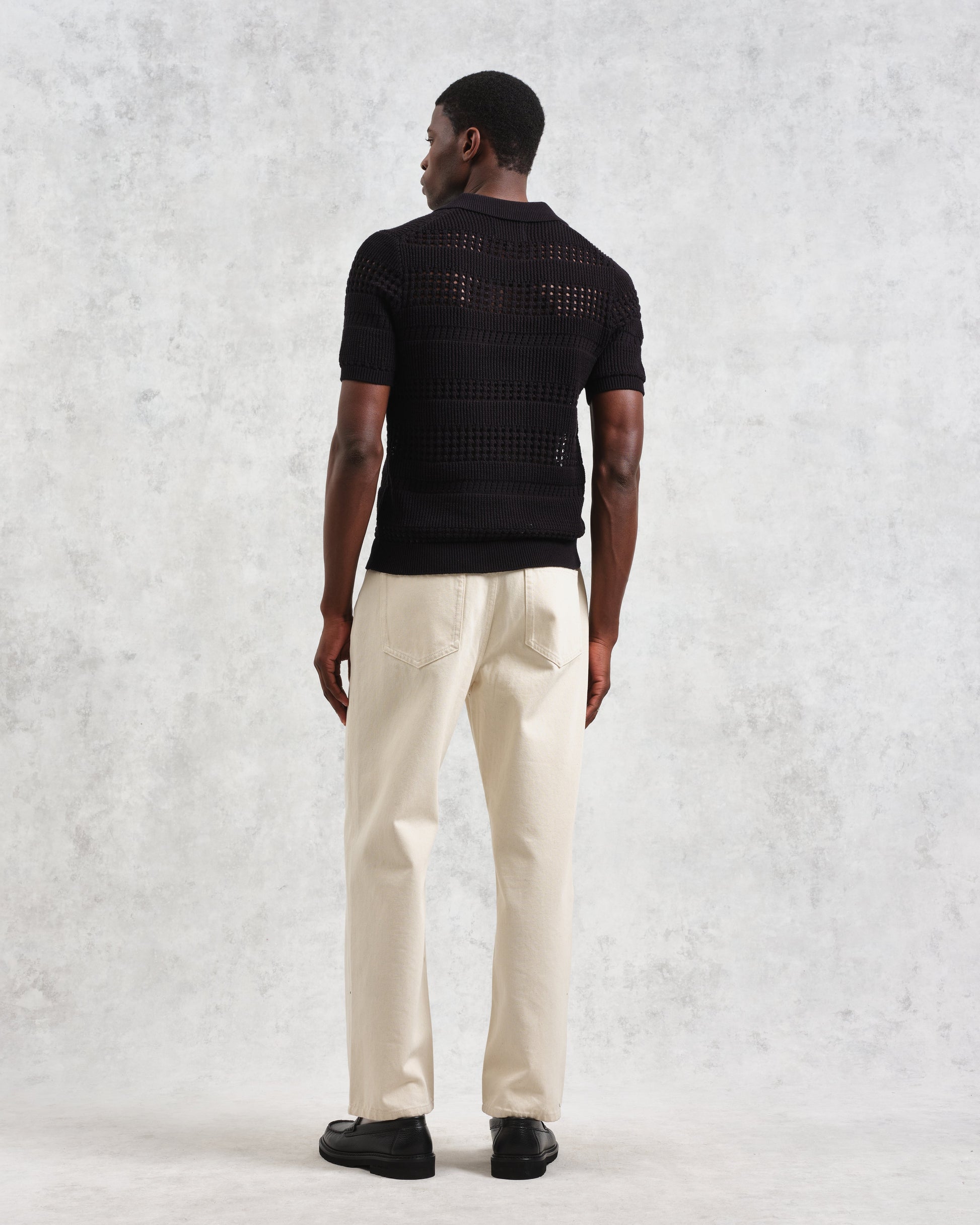 wax london men's Siena - Black Pointelle Knitted Polo