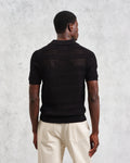 wax london men's Siena - Black Pointelle Knitted Polo