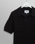 wax london men's Siena - Black Pointelle Knitted Polo