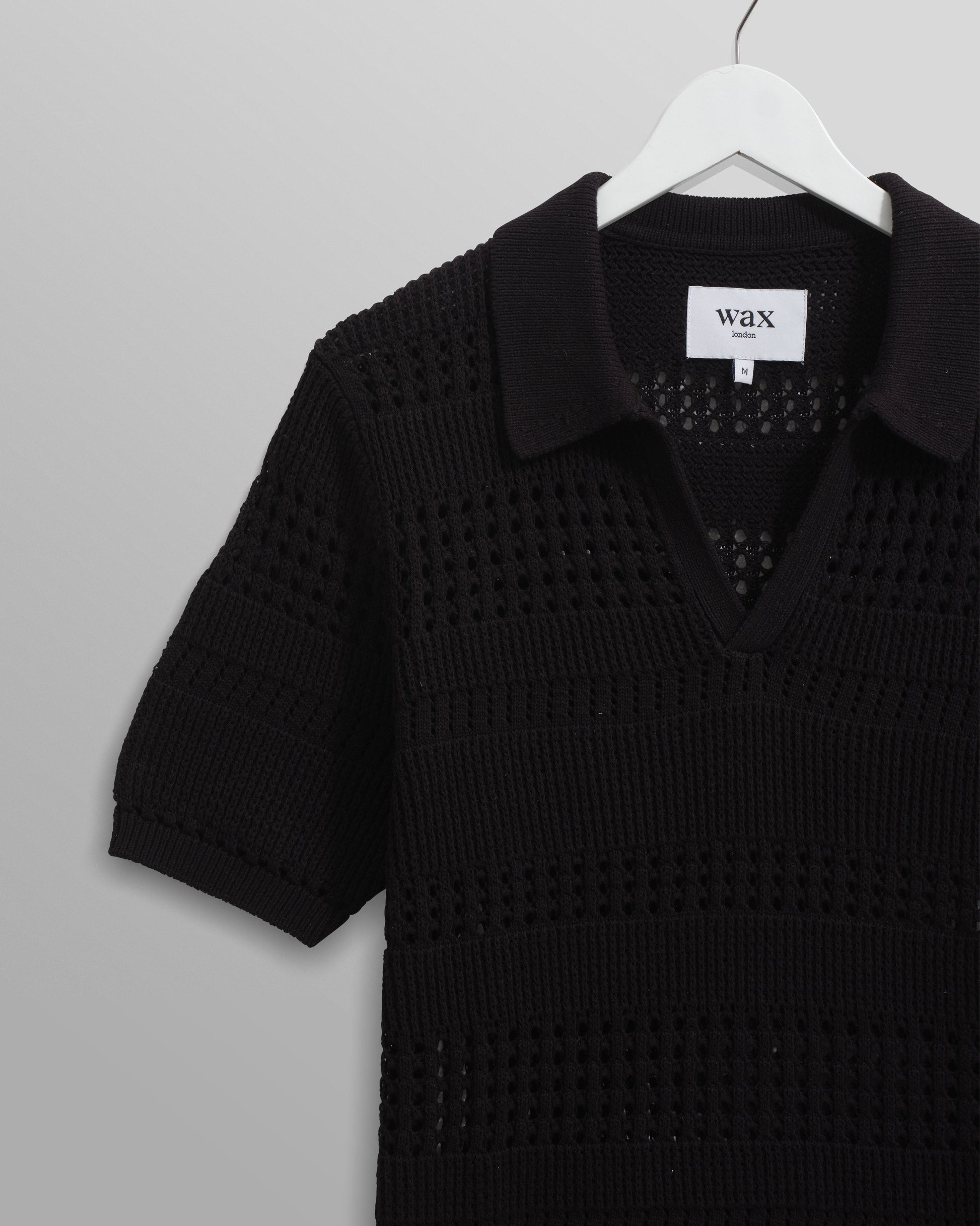 wax london men's Siena - Black Pointelle Knitted Polo