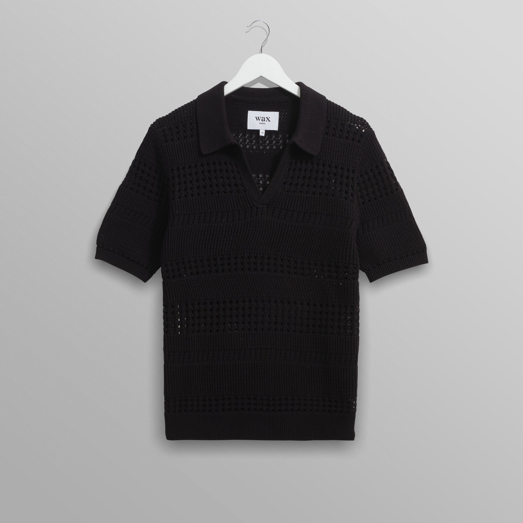 wax london men's Siena - Black Pointelle Knitted Polo