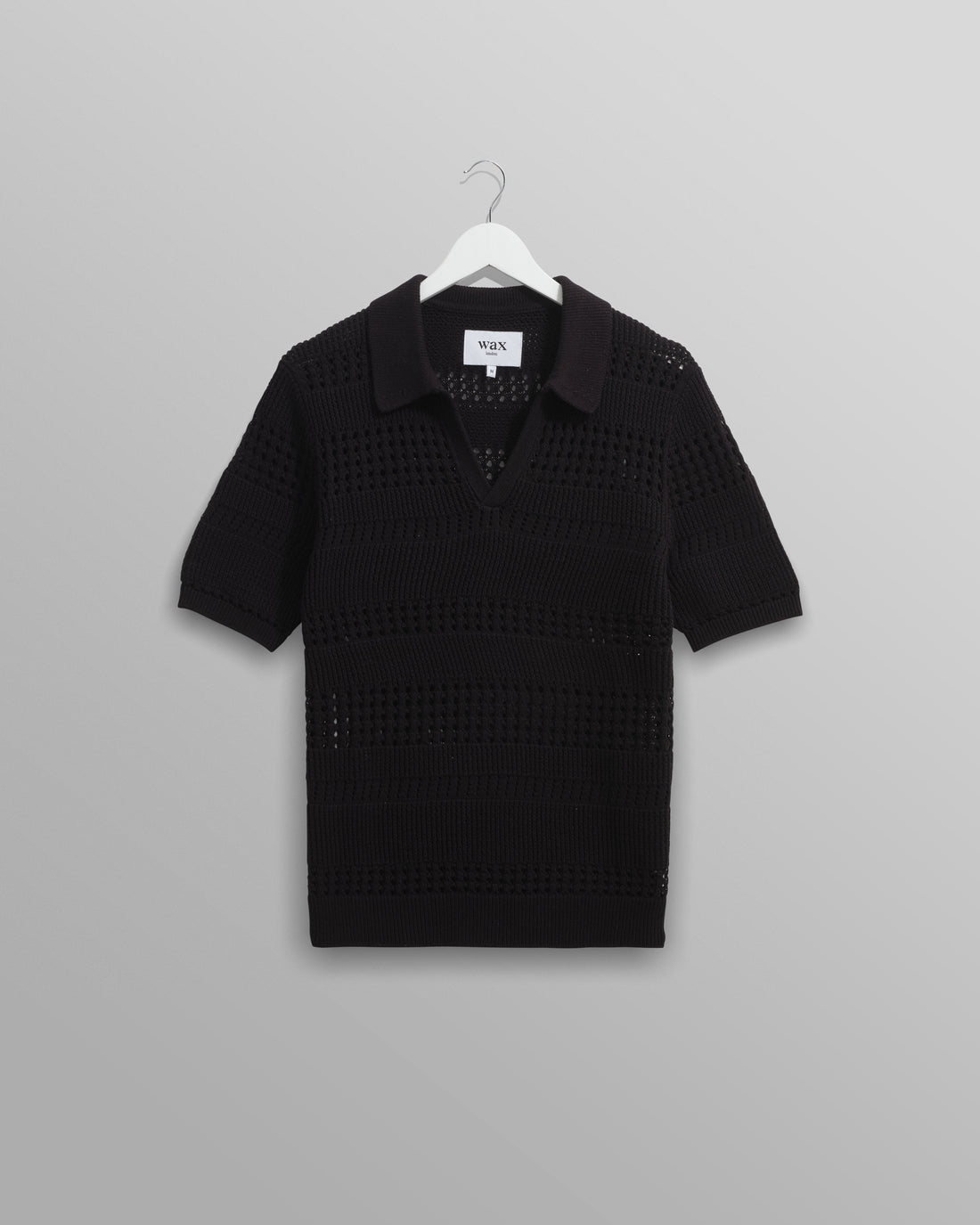 wax london men's Siena - Black Pointelle Knitted Polo