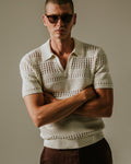 wax london men's Siena - Ecru Pointelle Knitted Polo