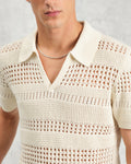 wax london men's Siena - Ecru Pointelle Knitted Polo