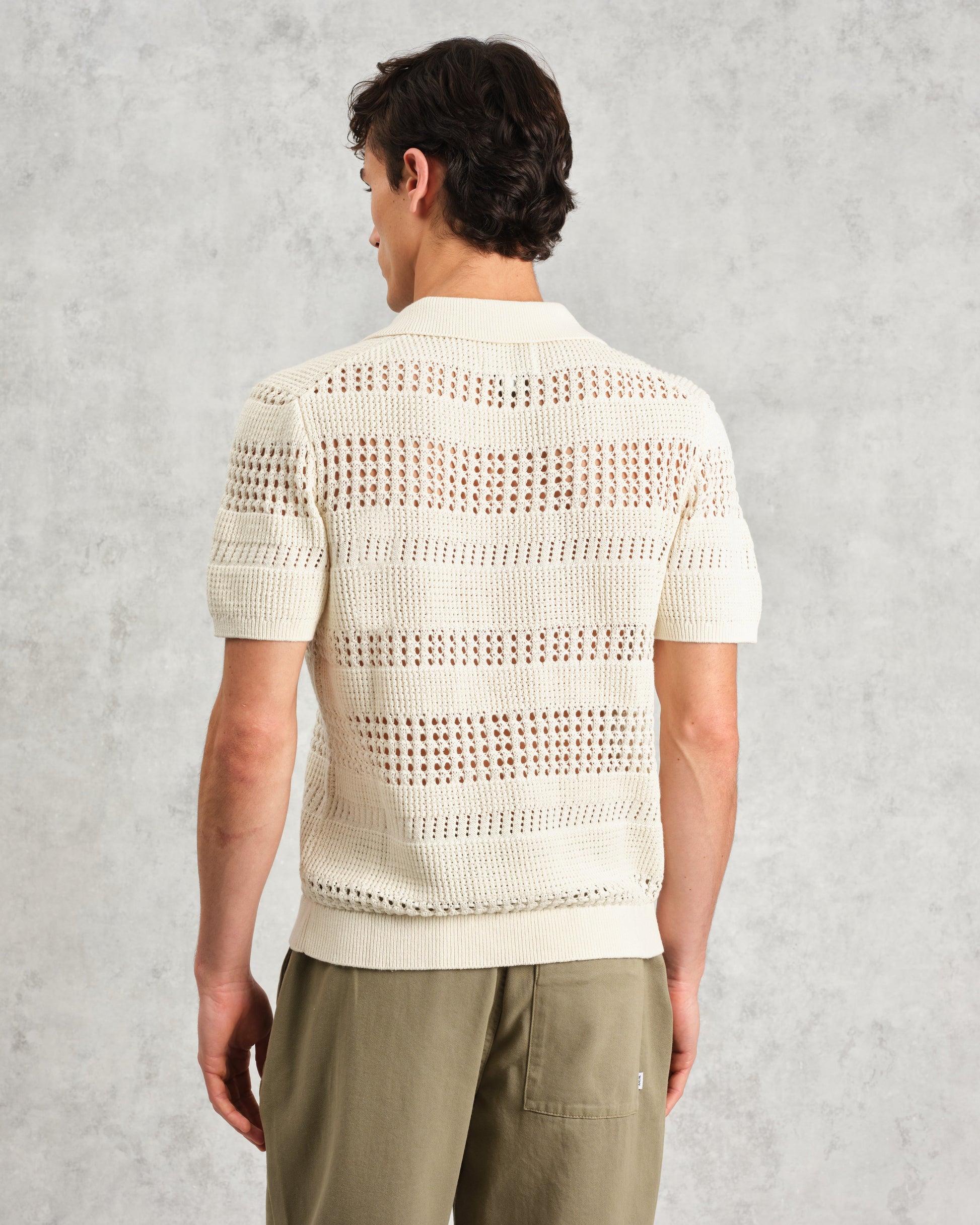 wax london men's Siena - Ecru Pointelle Knitted Polo