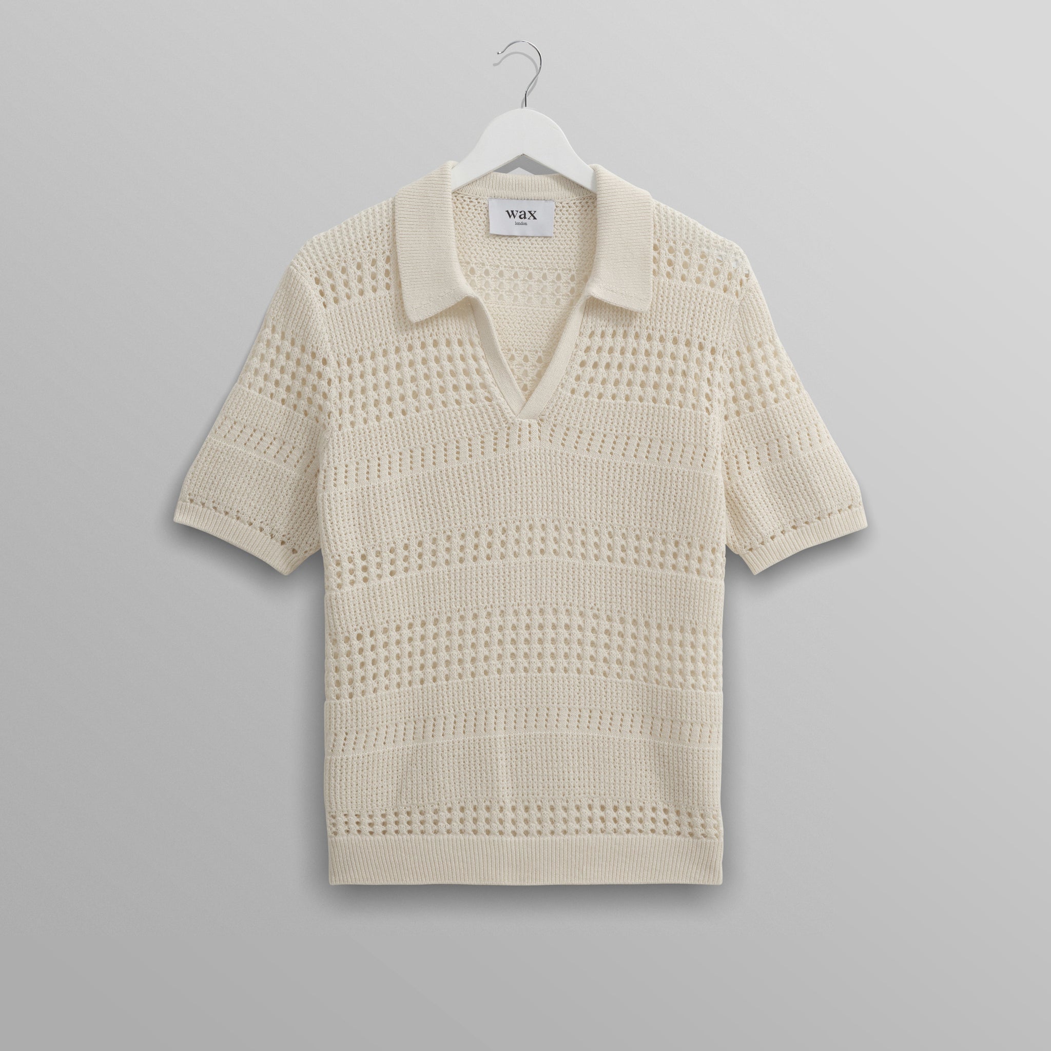 wax london men's Siena - Ecru Pointelle Knitted Polo