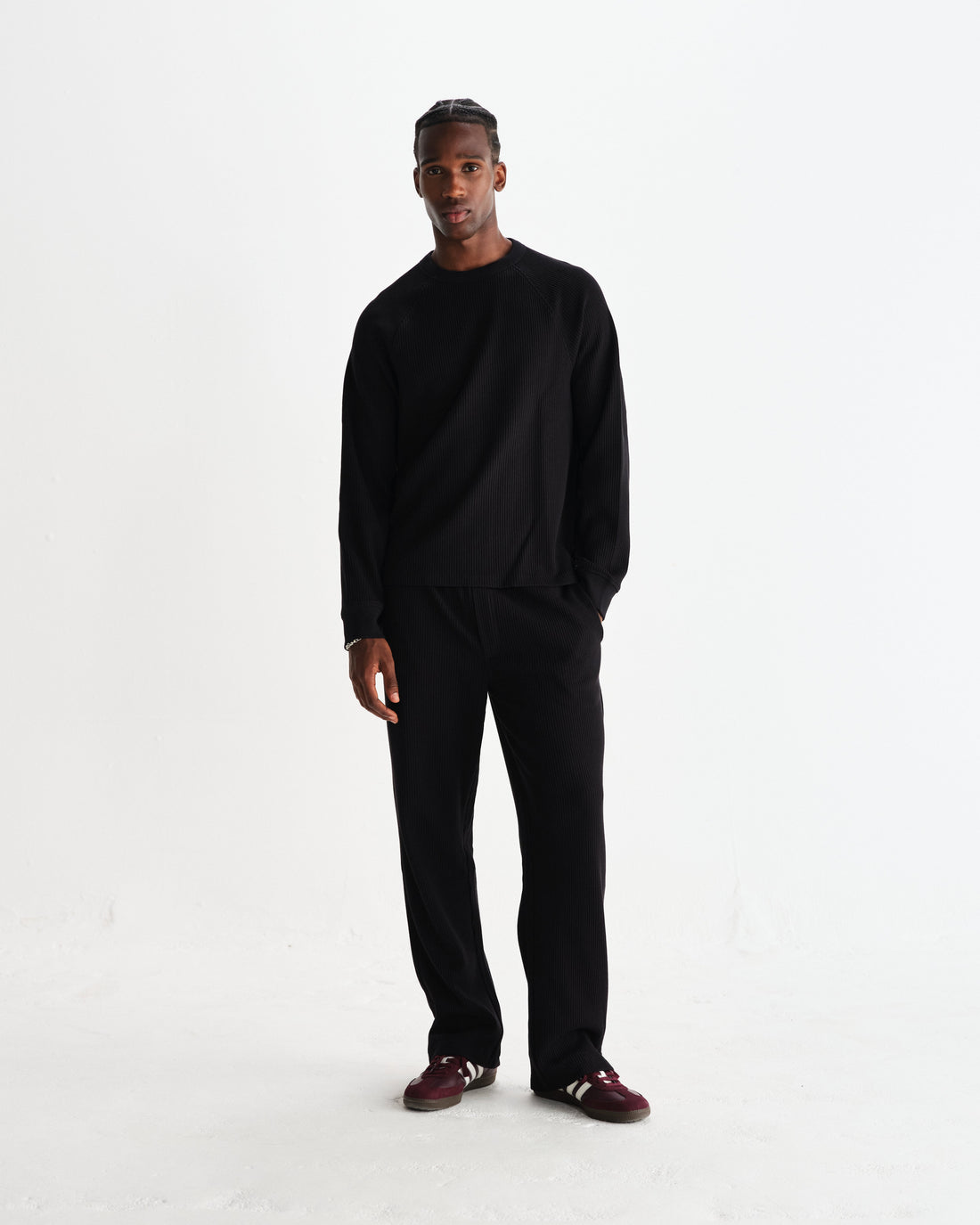 wax london men's Ska - Black Structured Waffle Joggers