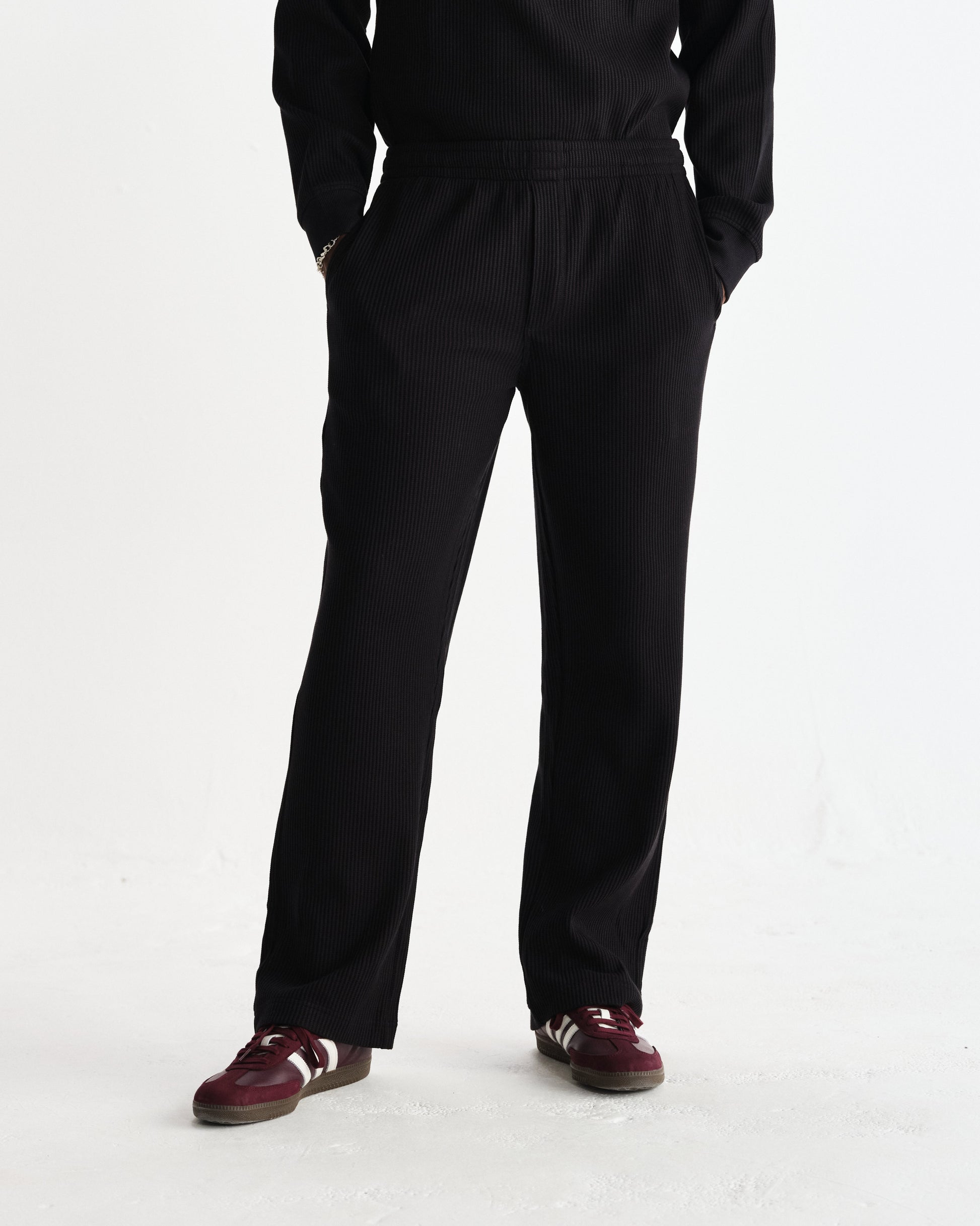 wax london men's Ska - Black Structured Waffle Joggers