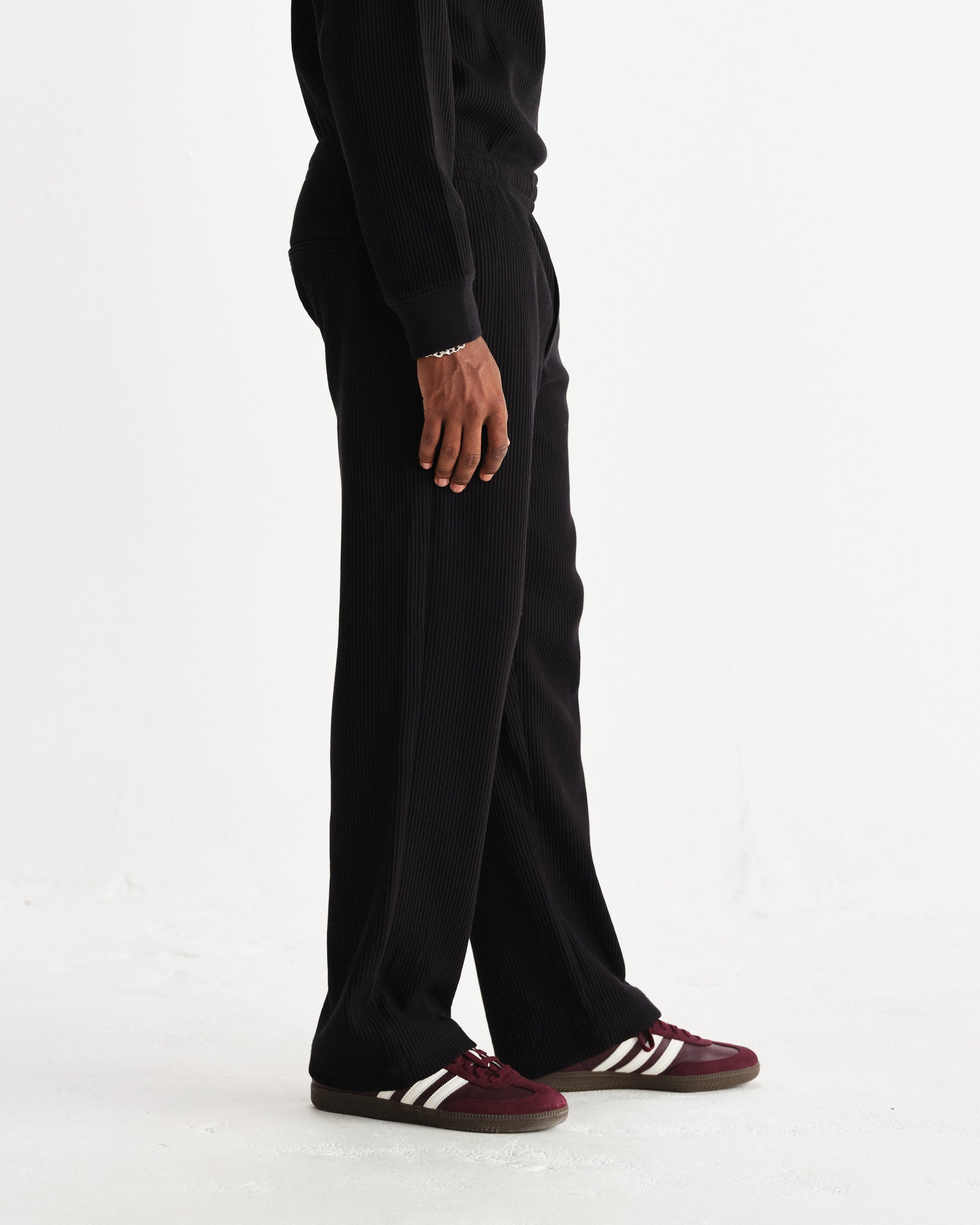 wax london men's Ska - Black Structured Waffle Joggers