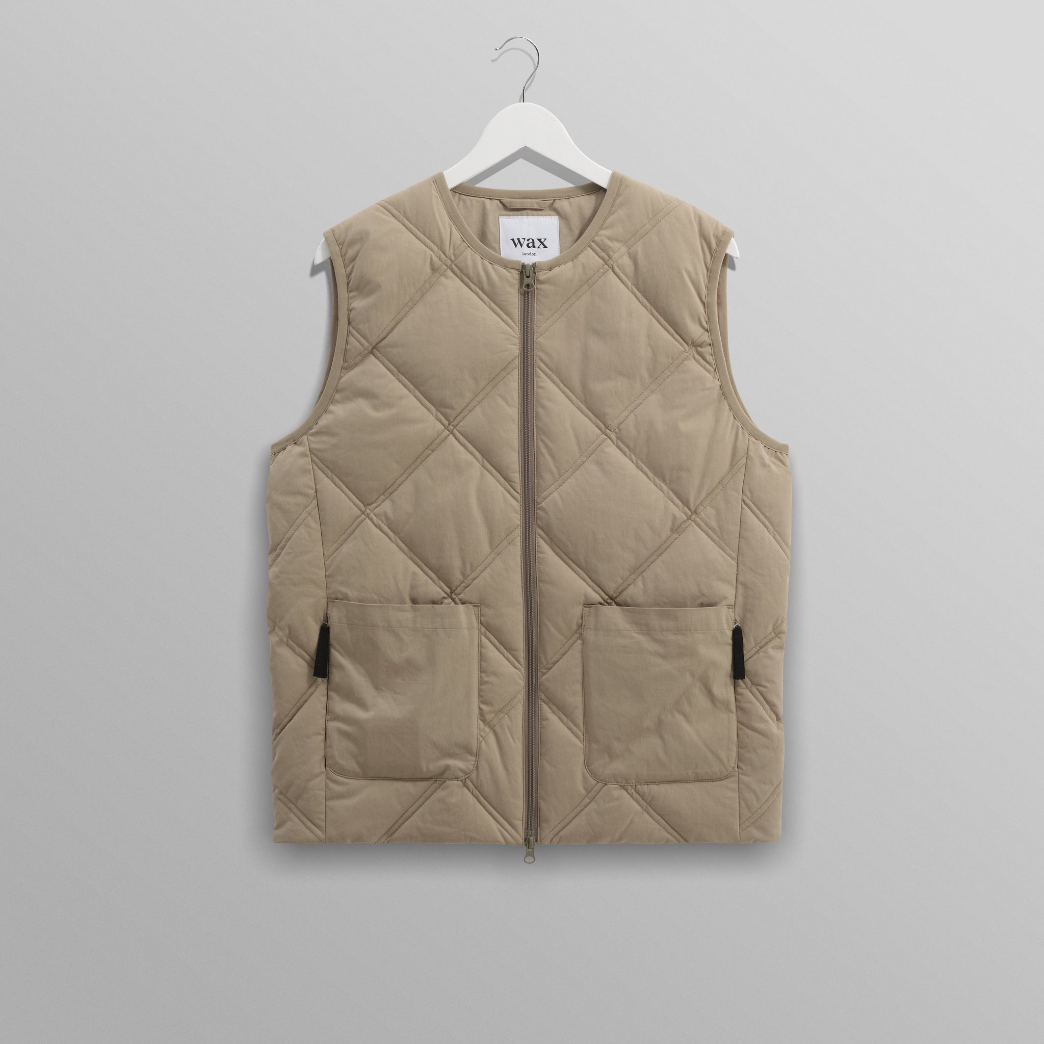 wax london men's Skye - Khaki Quilted Nylon Gilet