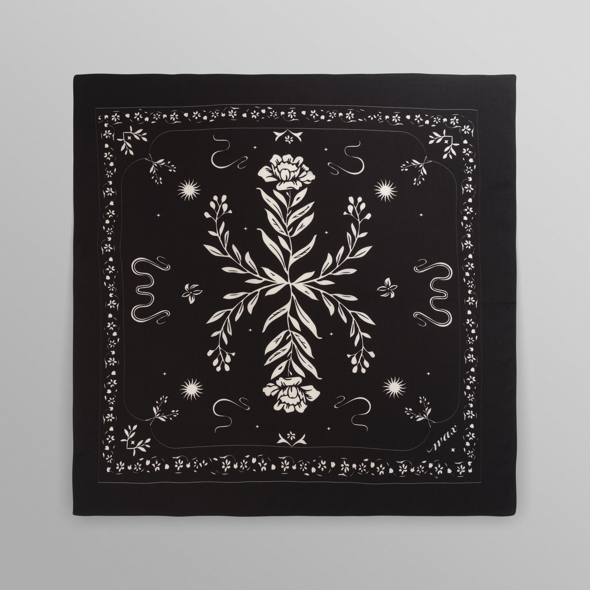 wax london men's Sloane - Black Floral Neck Scarf