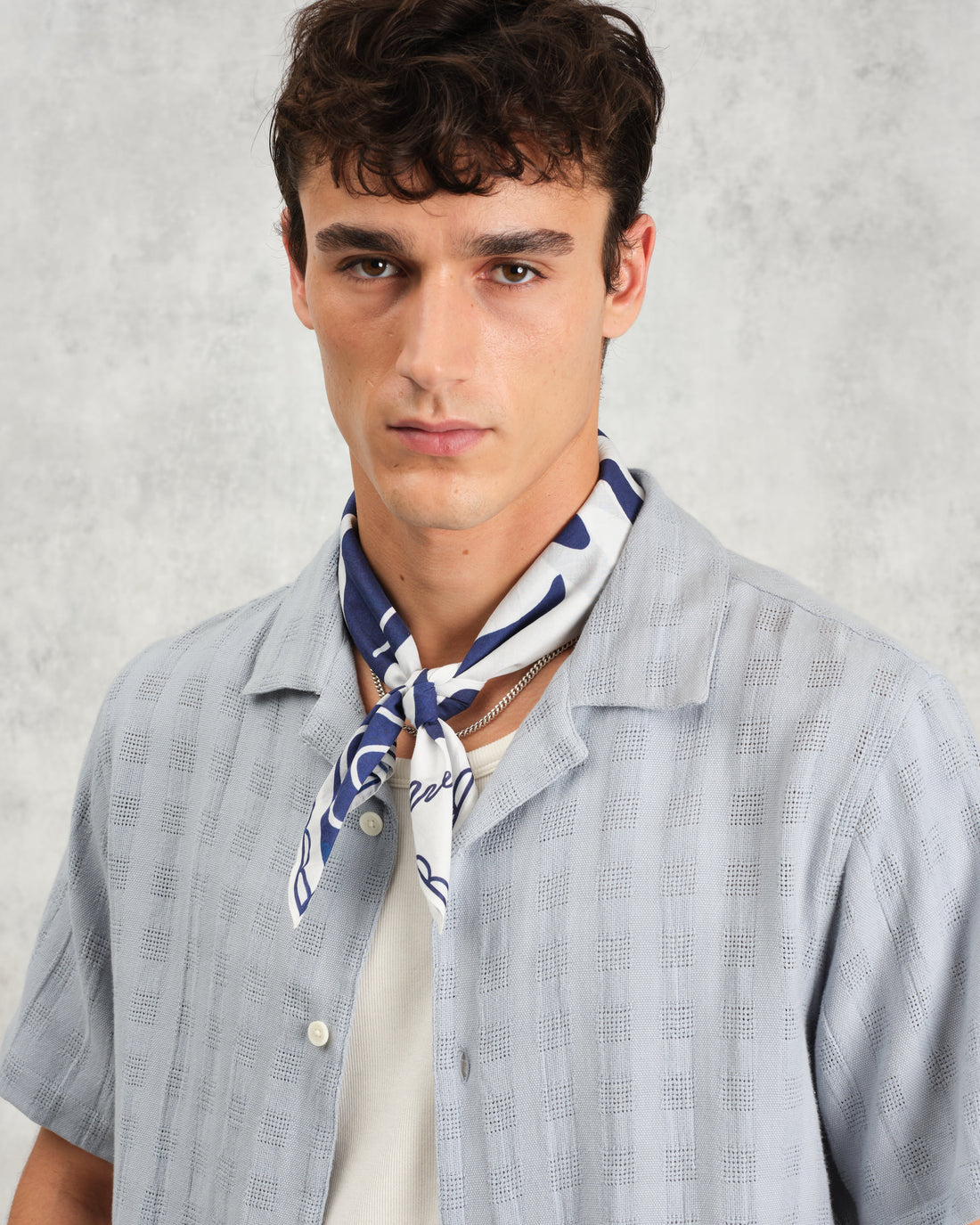 wax london men's Sloane - Navy And Ecru Scenic Neck Scarf