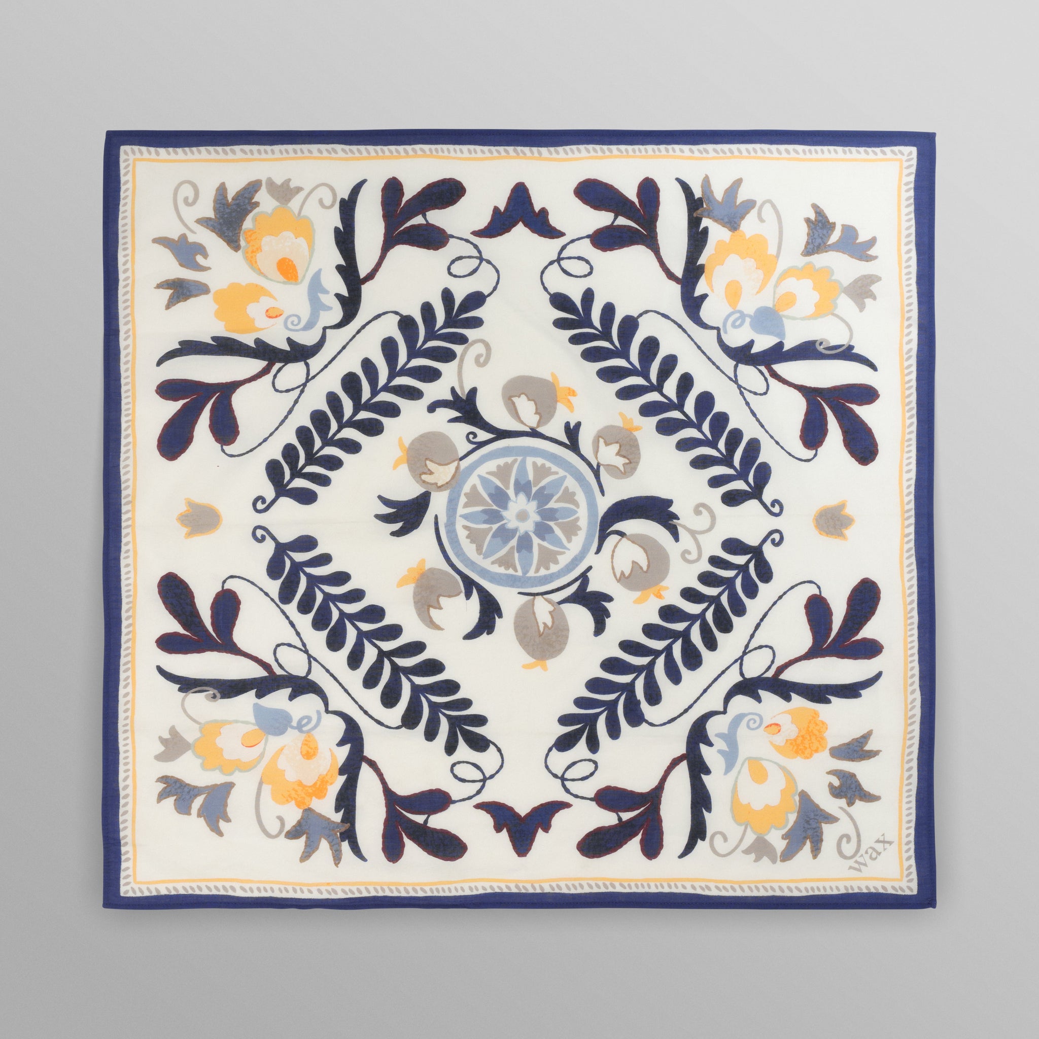 wax london men's Sloane - Navy And Yellow Floral Tile Neck Scarf