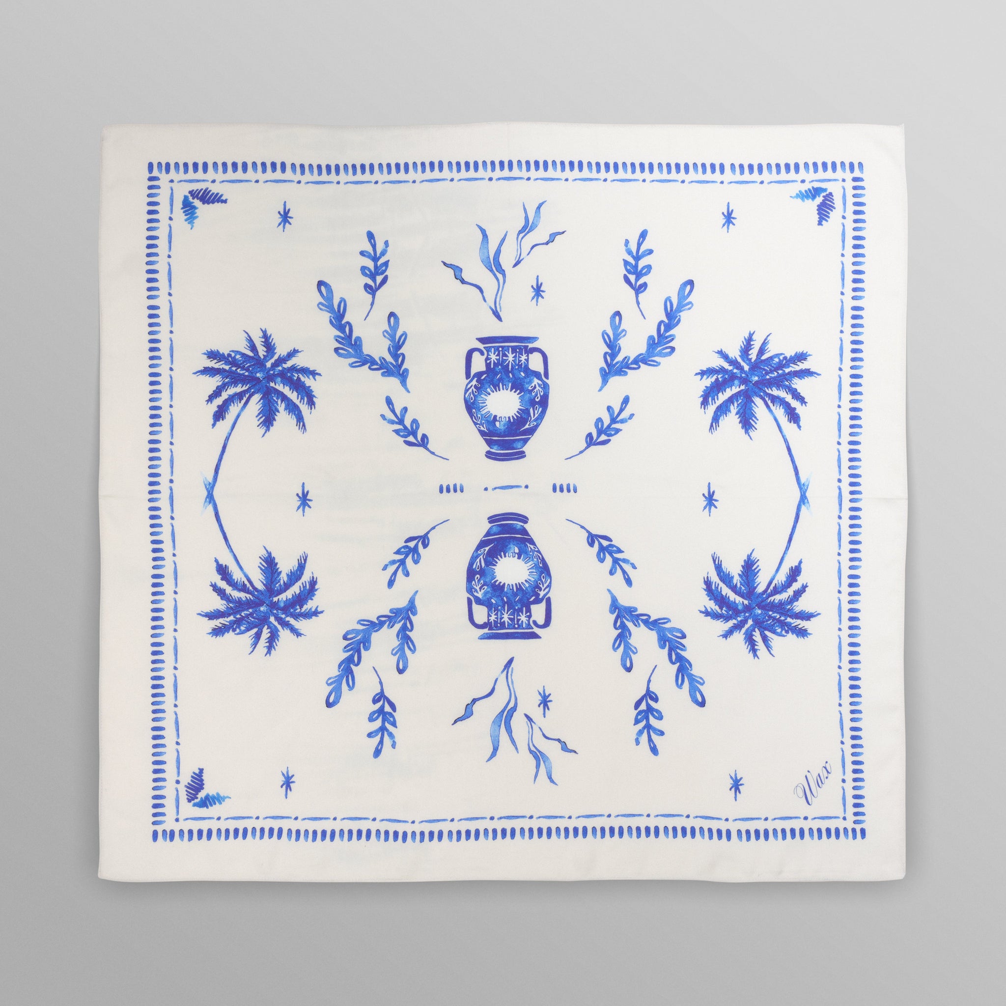 wax london men's Sloane - White And Blue Doodle Neck Scarf