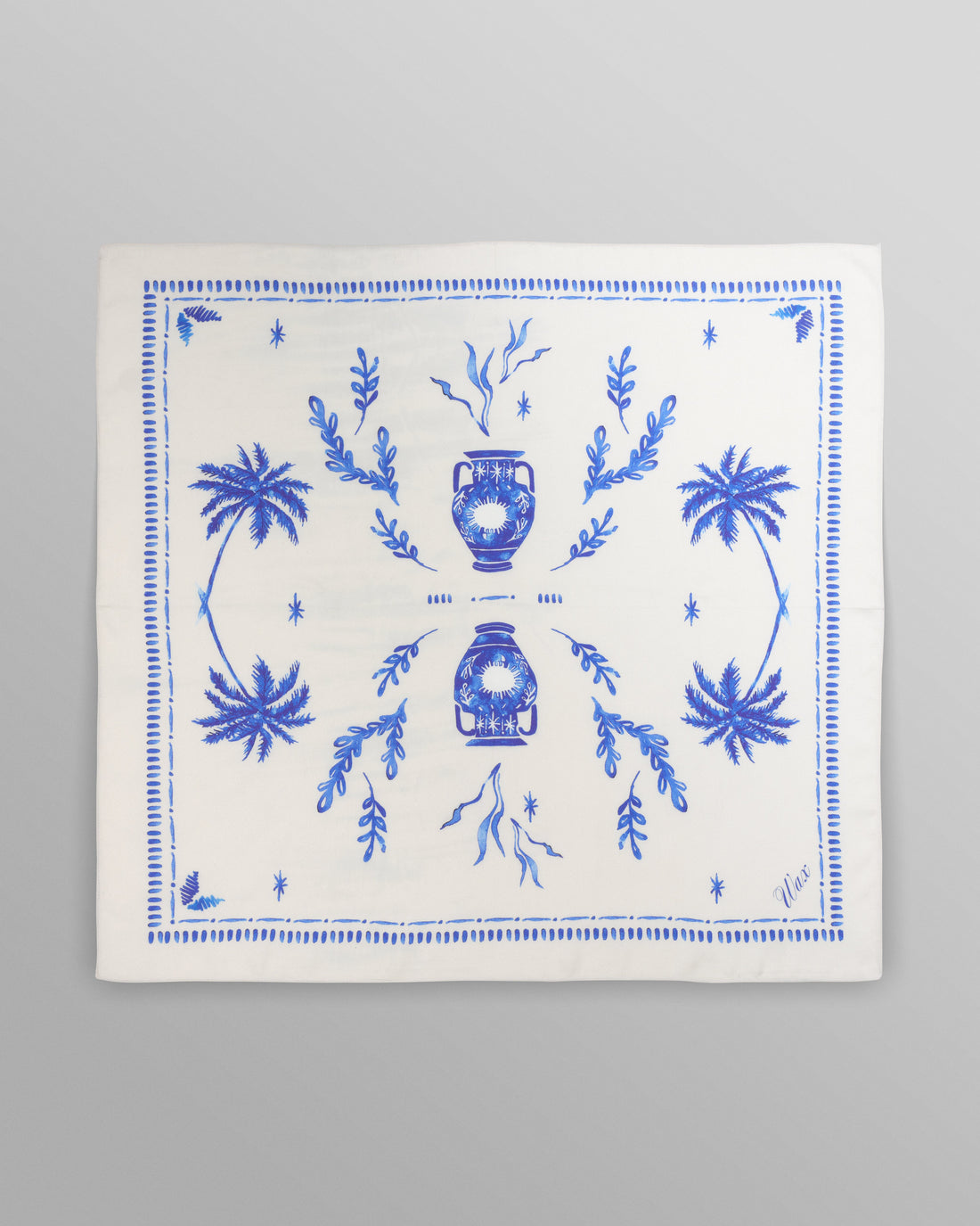 wax london men's Sloane - White And Blue Doodle Neck Scarf