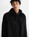 wax london men's Stan - Black Plain Wool Twill Car Coat