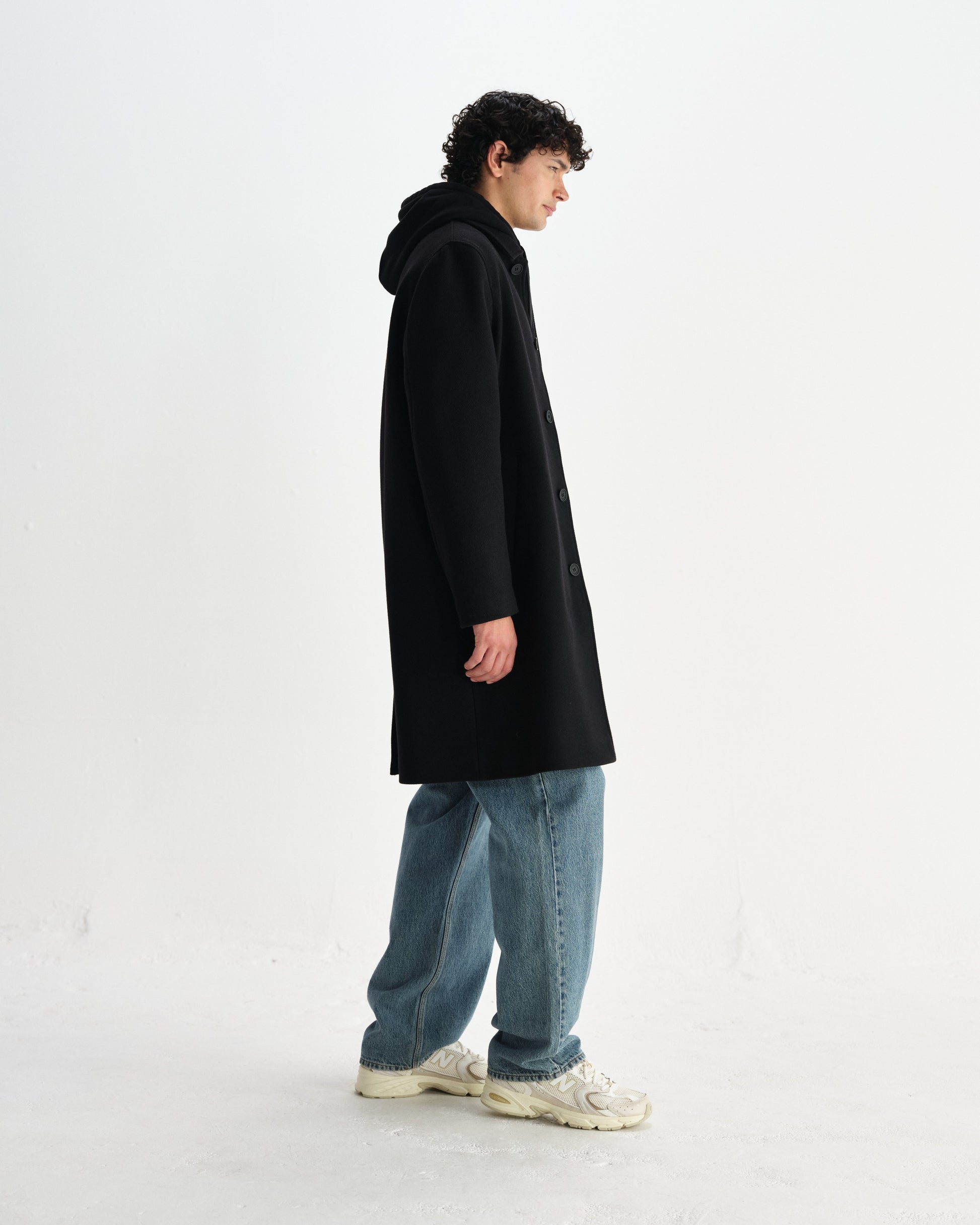 wax london men's Stan - Black Plain Wool Twill Car Coat