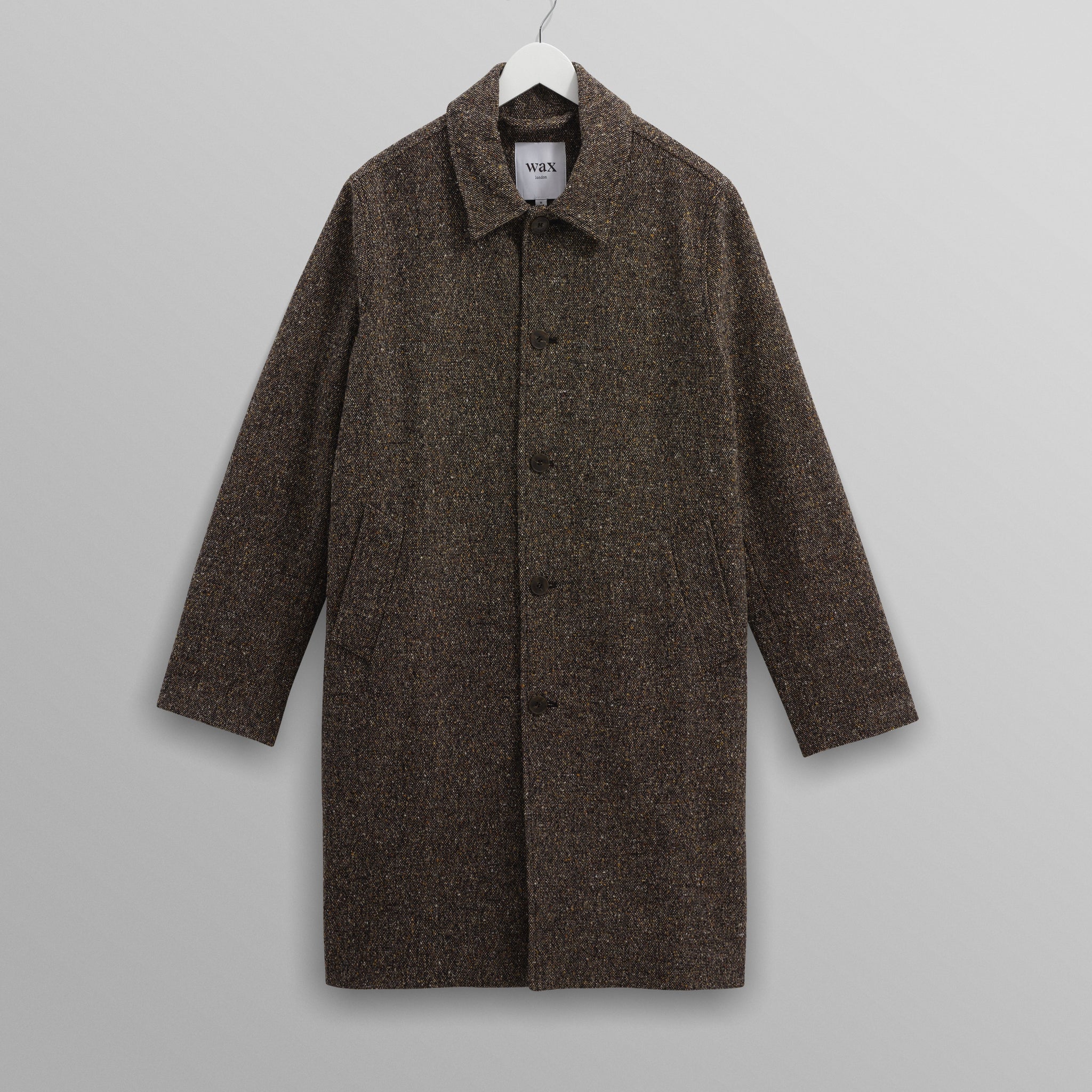 wax london men's Stan - Brown Fleck Tweed Car Coat