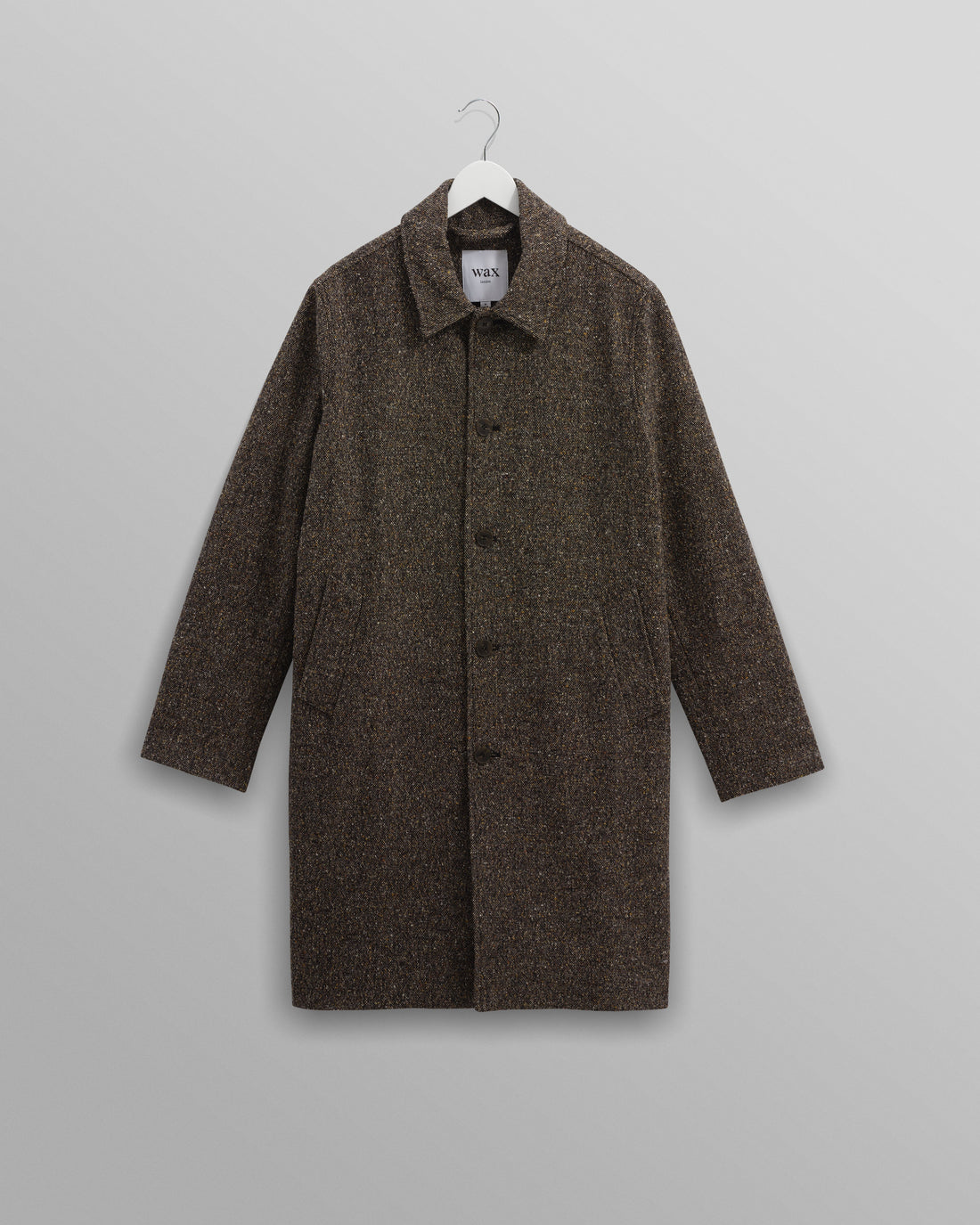 wax london men's Stan - Brown Fleck Tweed Car Coat
