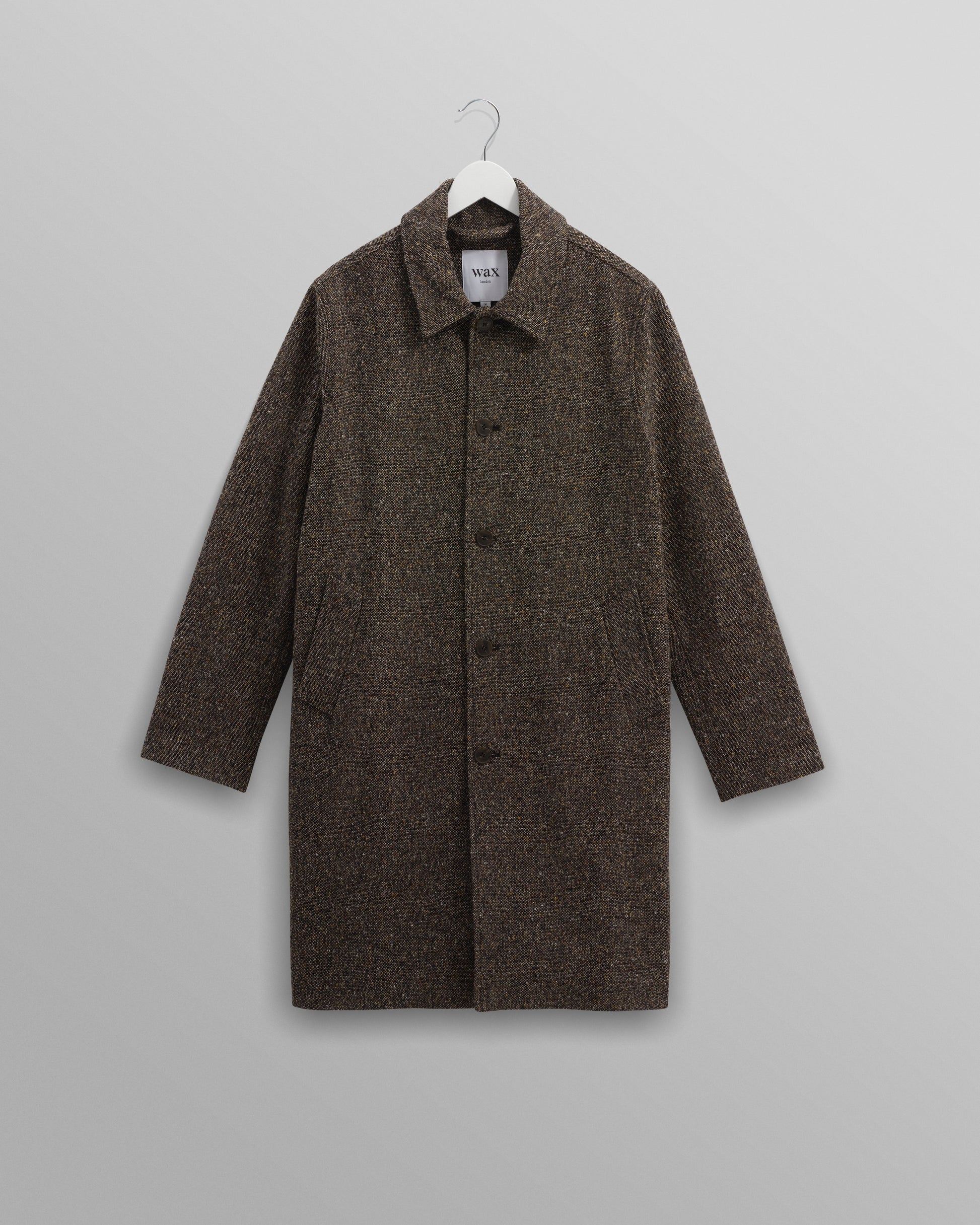 wax london men's Stan - Brown Fleck Tweed Car Coat
