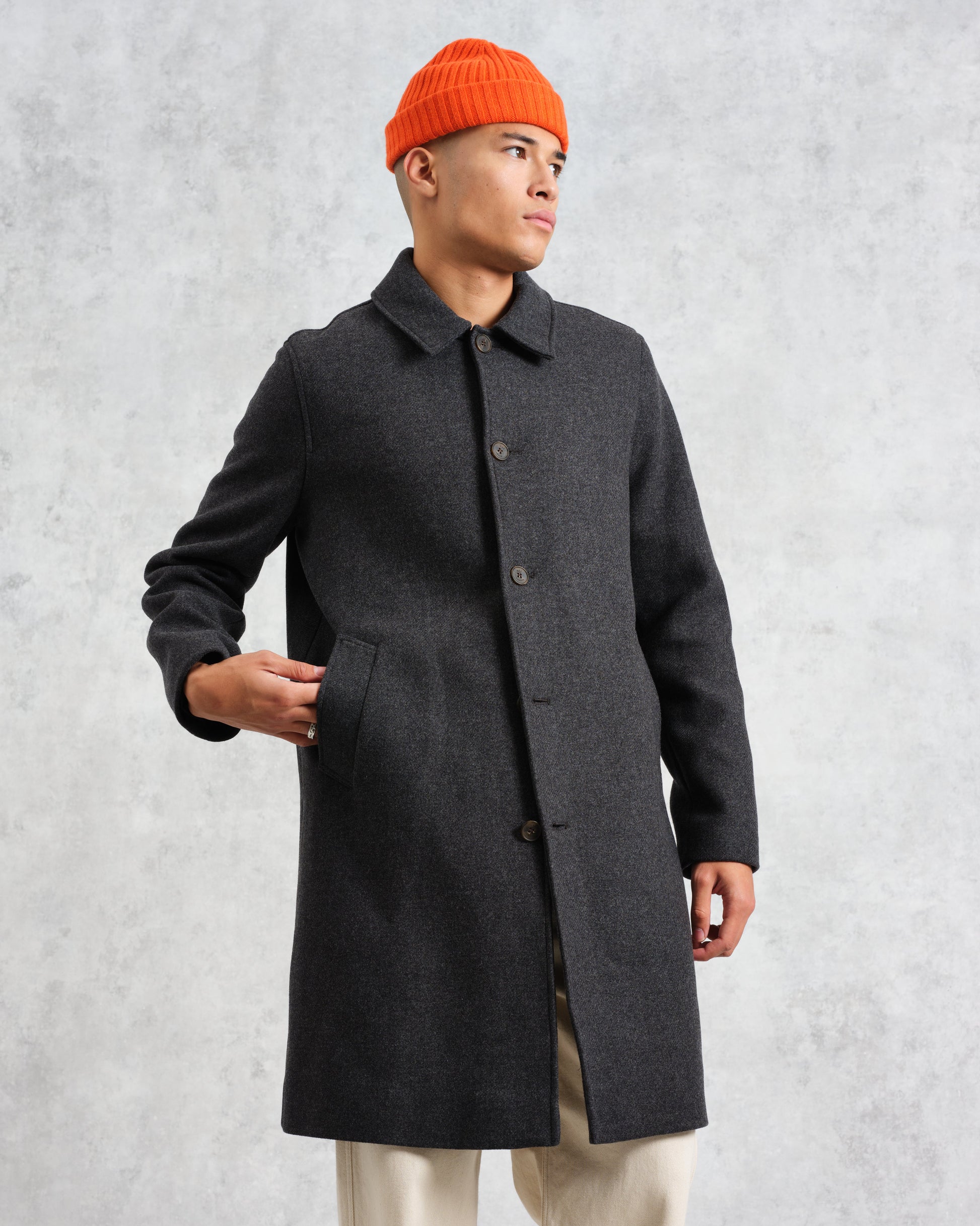 wax london men's Stan - Charcoal Twill Wool Car Coat