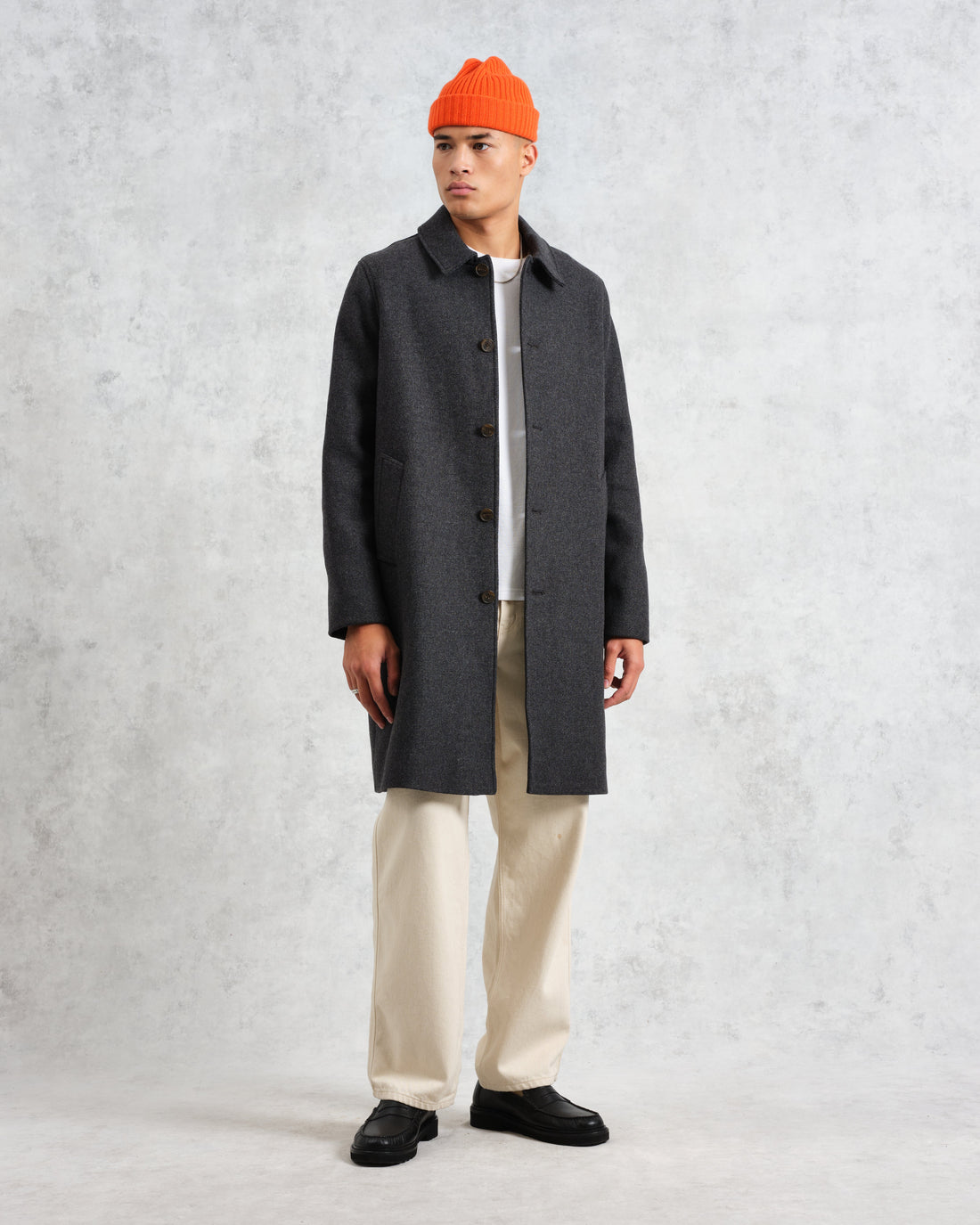 wax london men's Stan - Charcoal Twill Wool Car Coat