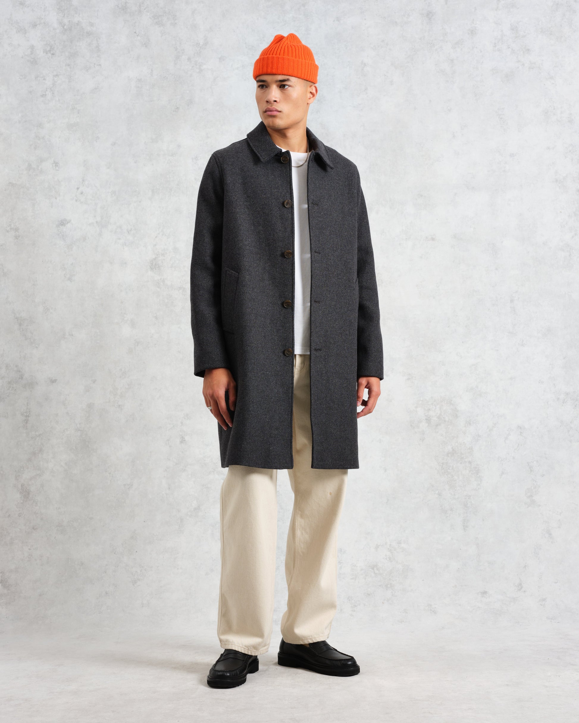 wax london men's Stan - Charcoal Twill Wool Car Coat