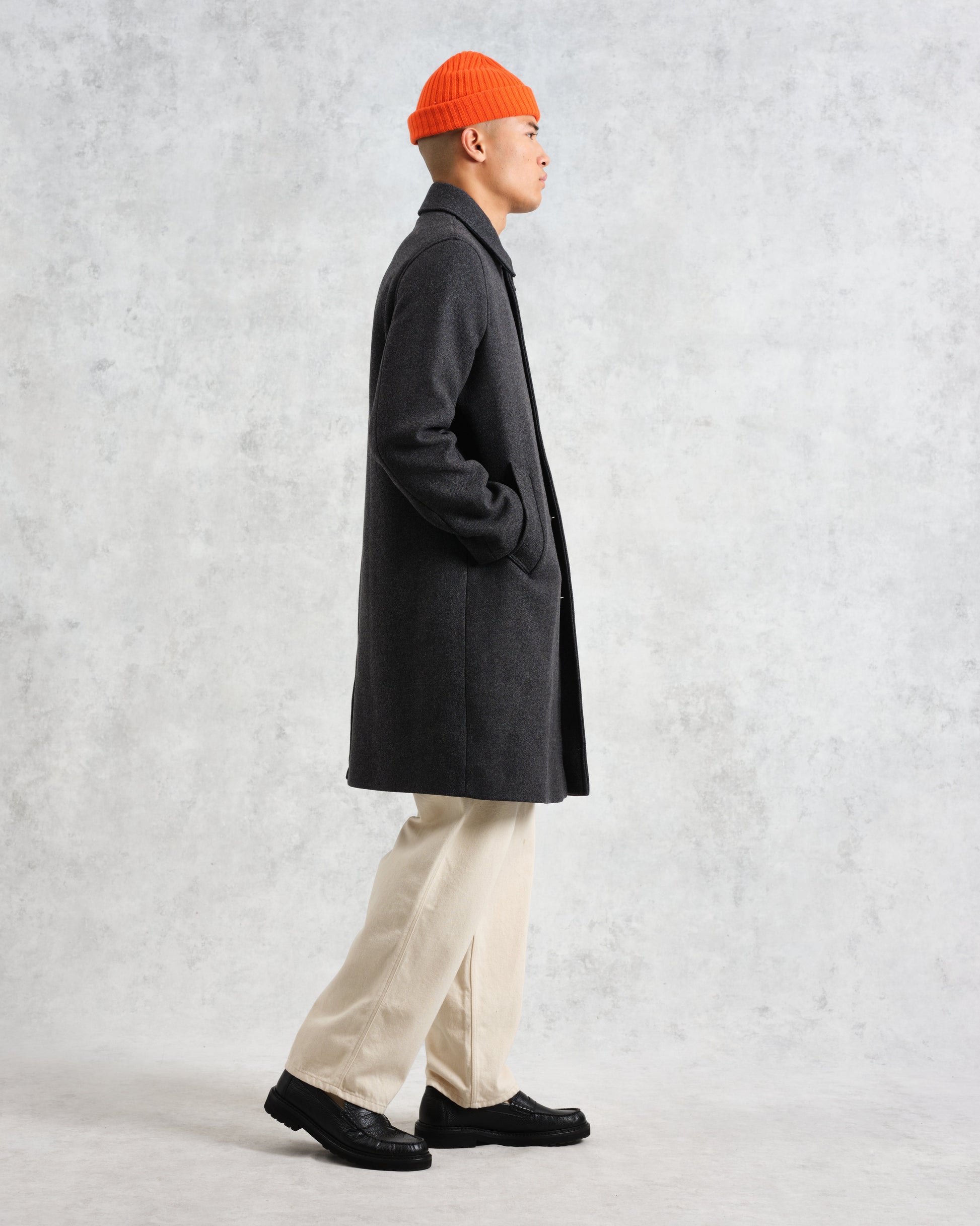 wax london men's Stan - Charcoal Twill Wool Car Coat