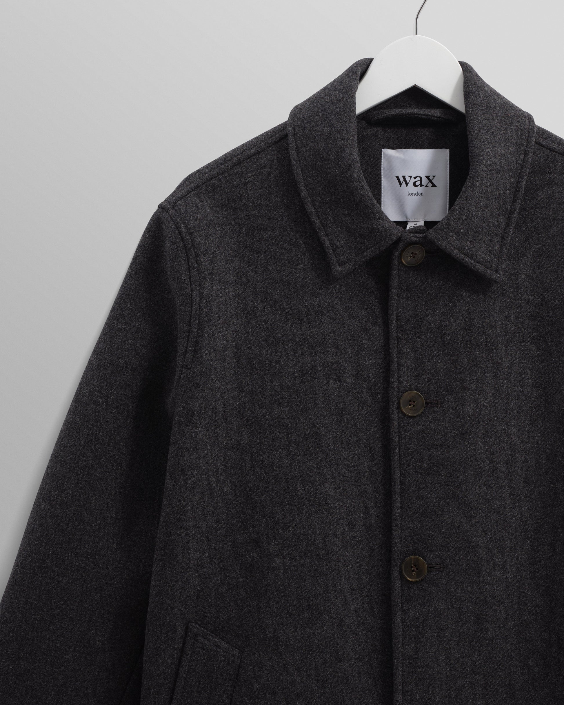 wax london men's Stan - Charcoal Twill Wool Car Coat