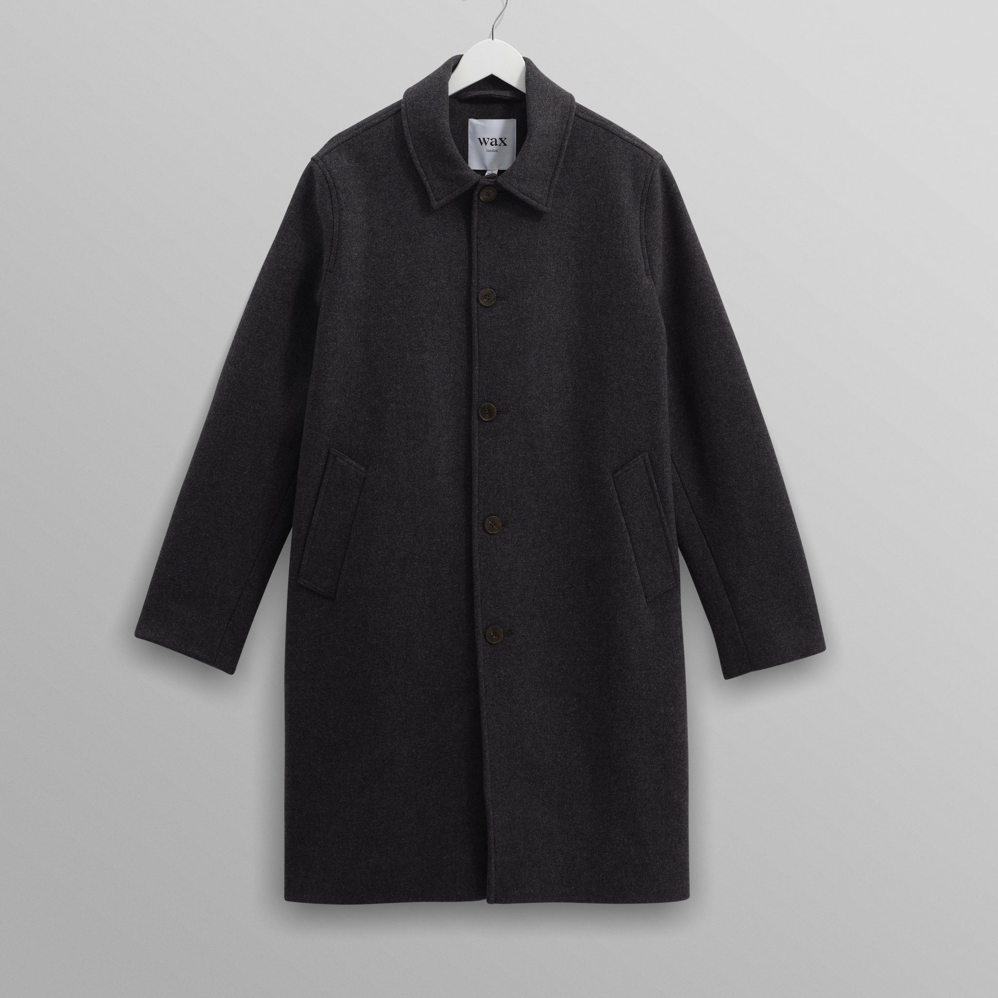 wax london men's Stan - Charcoal Twill Wool Car Coat