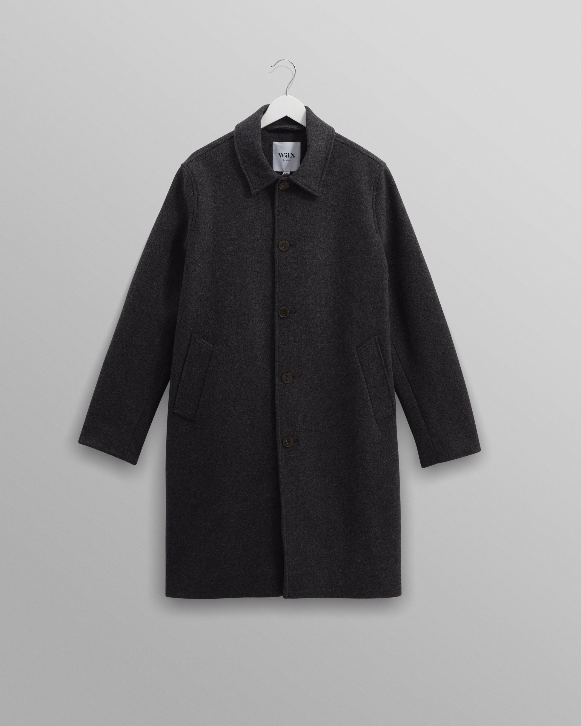 wax london men's Stan - Charcoal Twill Wool Car Coat