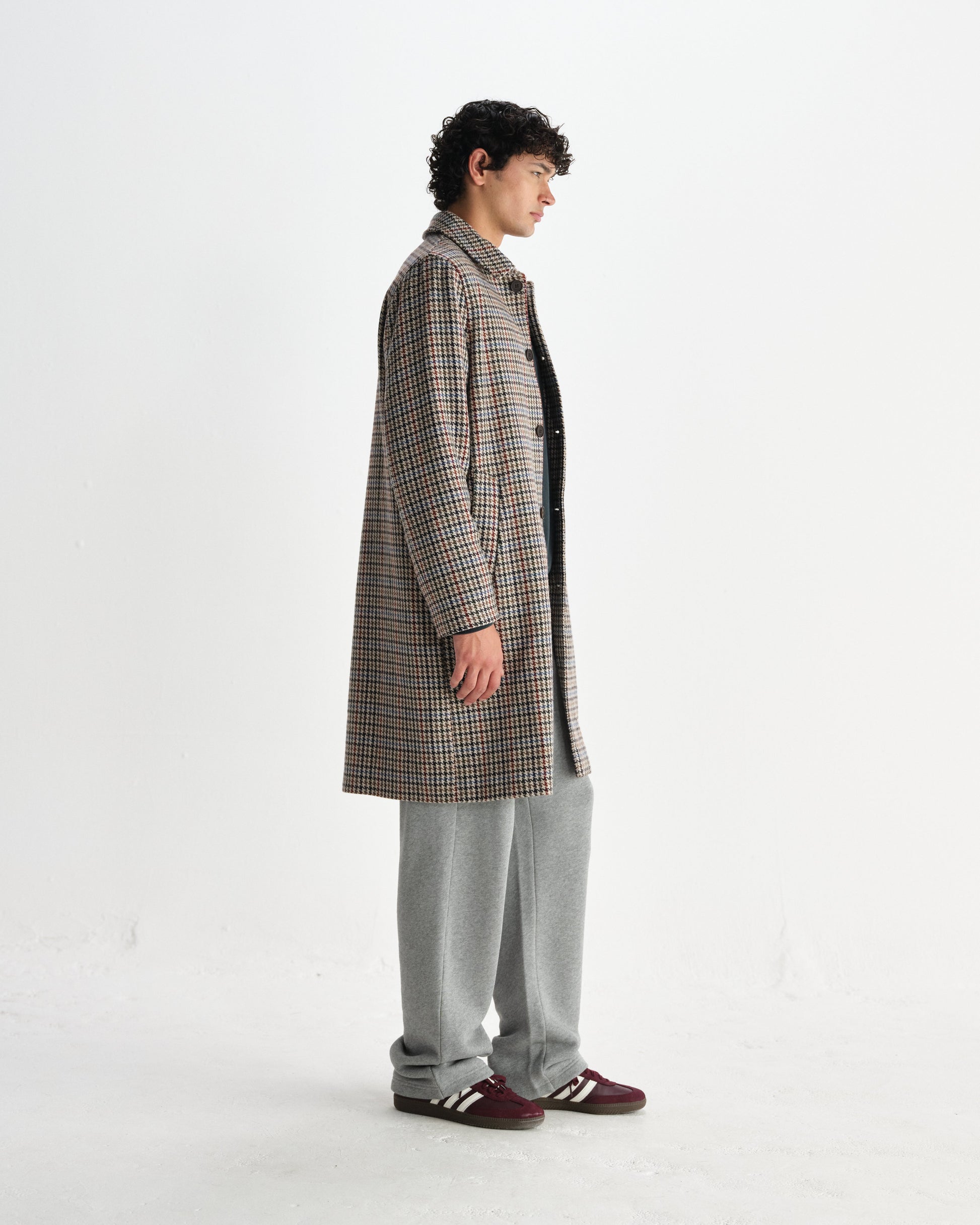 wax london men's Stan - Natural Houndstooth Check Wool Car Coat