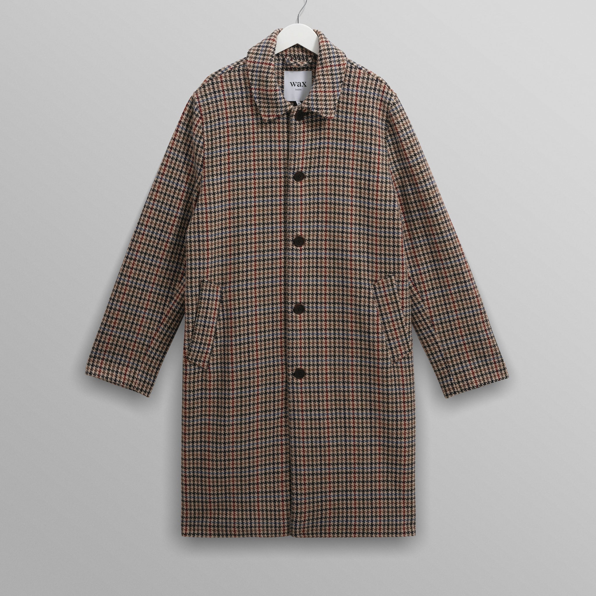 wax london men's Stan - Natural Houndstooth Check Wool Car Coat