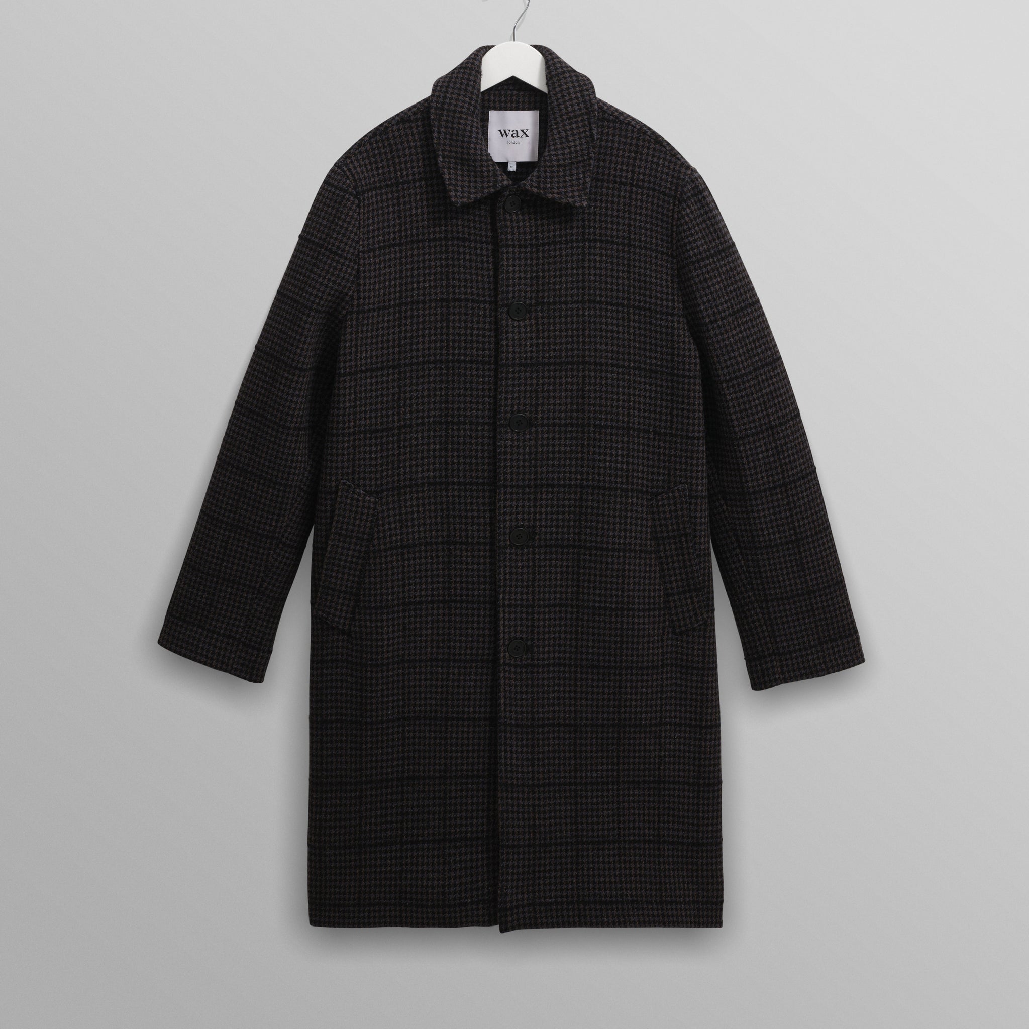 wax london men's Stan - Navy And Grey Puppytooth Check Wool Car Coat