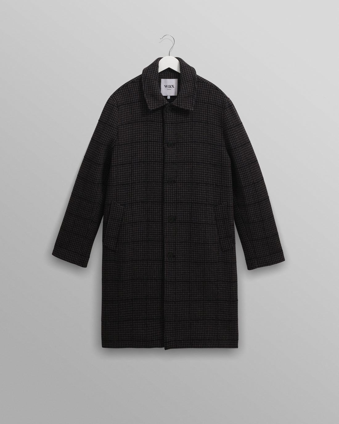 wax london men's Stan - Navy And Grey Puppytooth Check Wool Car Coat