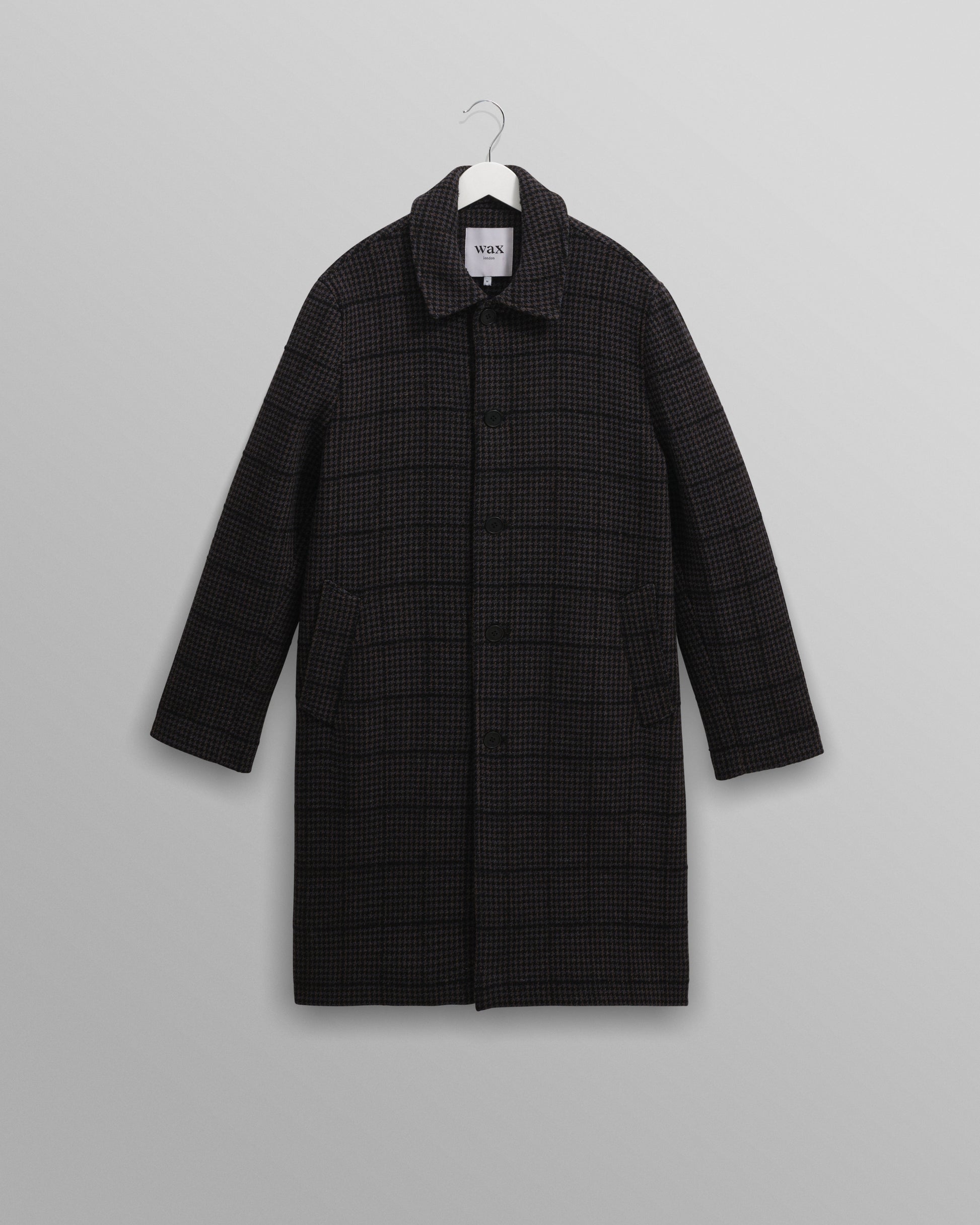 wax london men's Stan - Navy And Grey Puppytooth Check Wool Car Coat