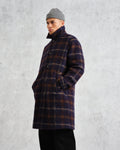 wax london men's Stan - Navy Check Wool Car Coat