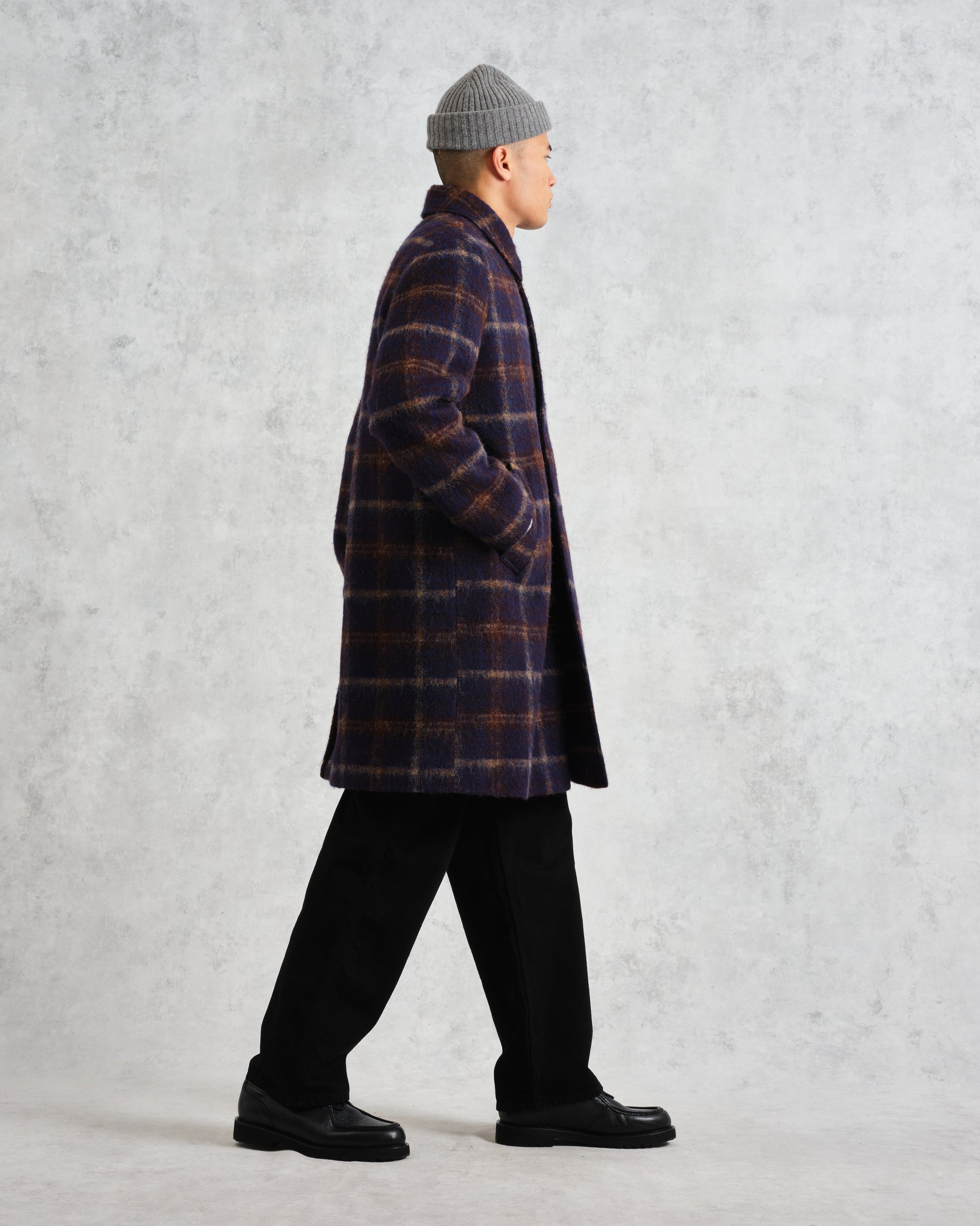 wax london men's Stan - Navy Check Wool Car Coat